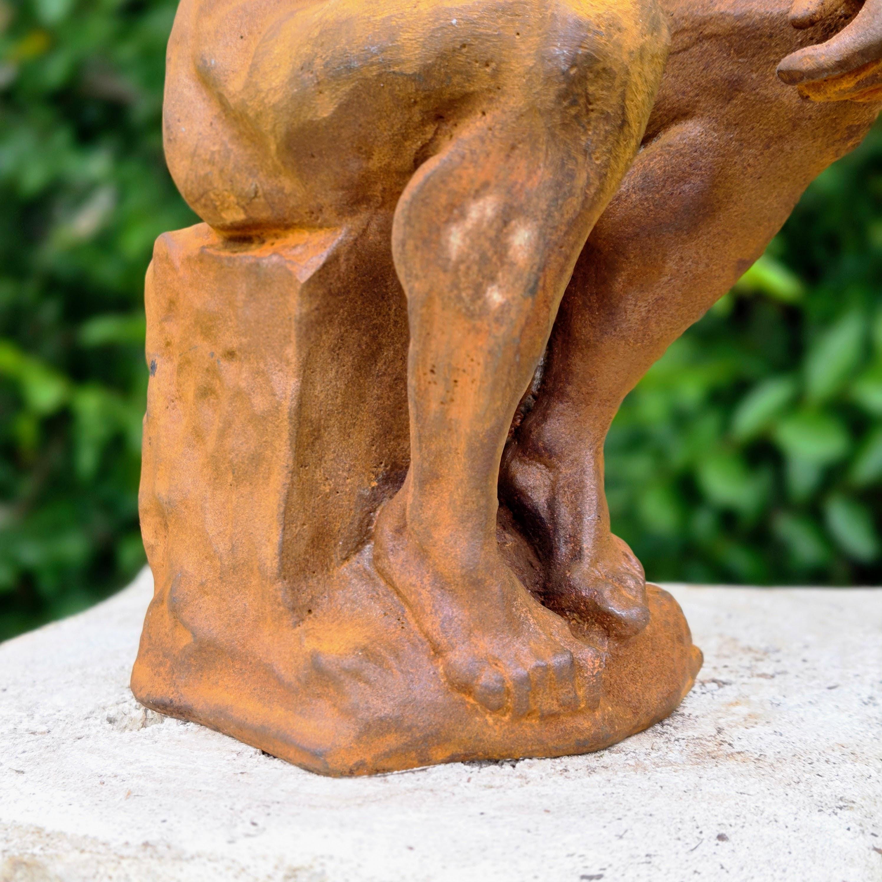 Cast Iron Thinker Sculpture – Rustic Garden Statue, Vintage Art Figurine