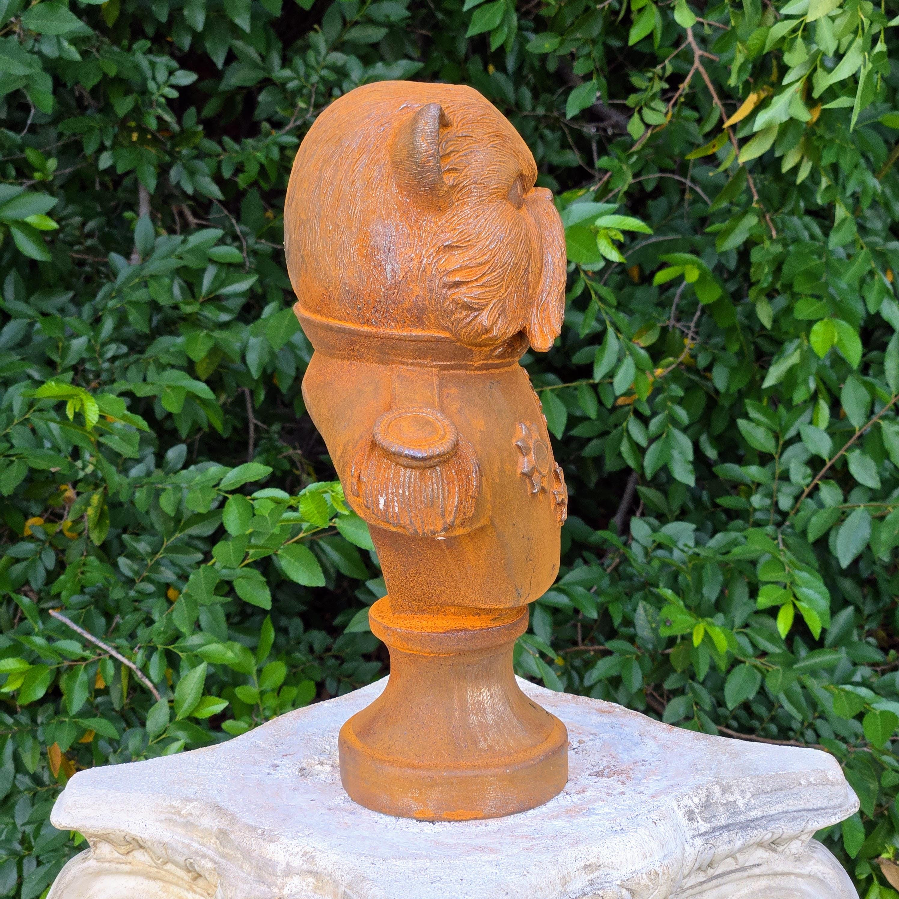 Cast Iron Cat General Bust – Rustic Military Animal Sculpture, Garden Decor