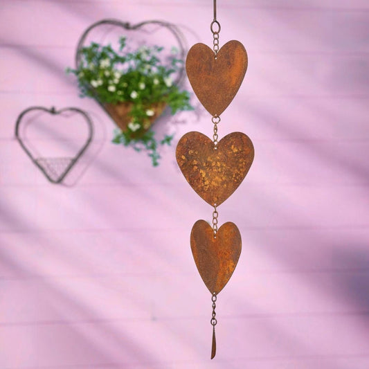 Rusted Metal Heart Chain Hanging Decor – Vintage Garden Patio Ornament