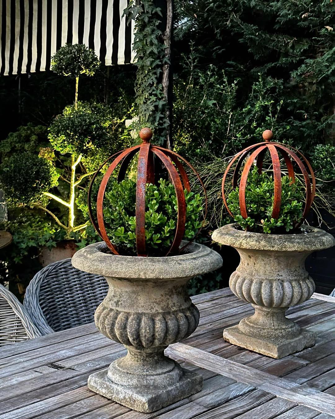 Rust Metal Topiary Ball Frames – Garden Sphere Planter Decor Set