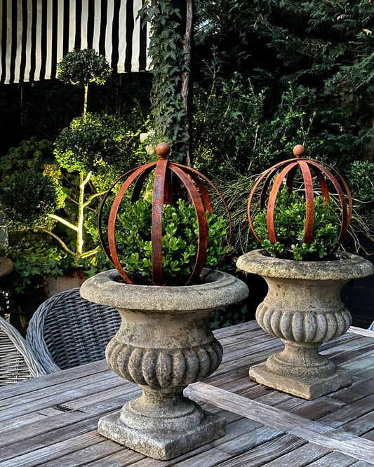 Rust Metal Topiary Ball Frames – Garden Sphere Planter Decor Set