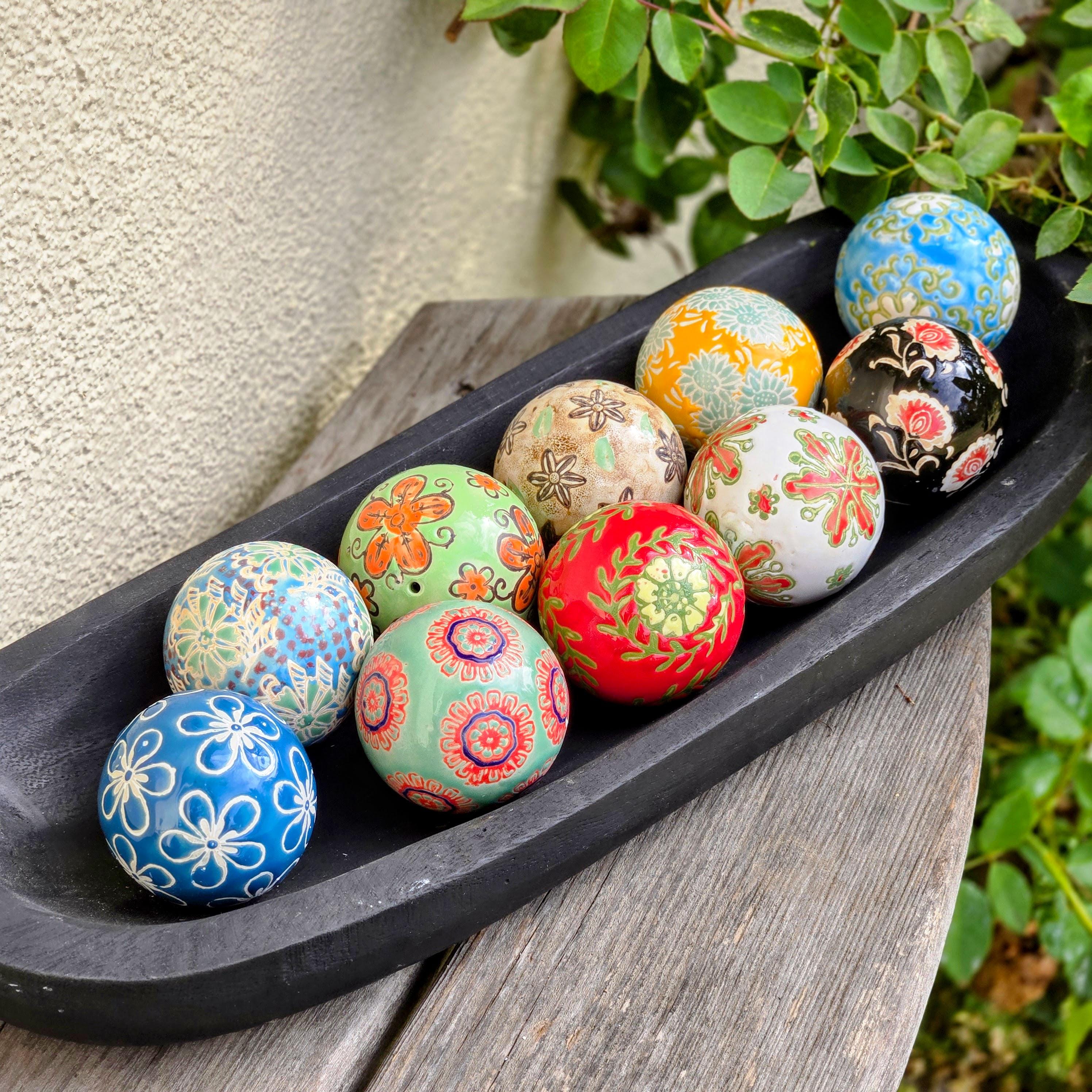 Set of 10 Ceramic Decorative Balls – Glazed Garden Bowl, Bird Bath, Patio Decor