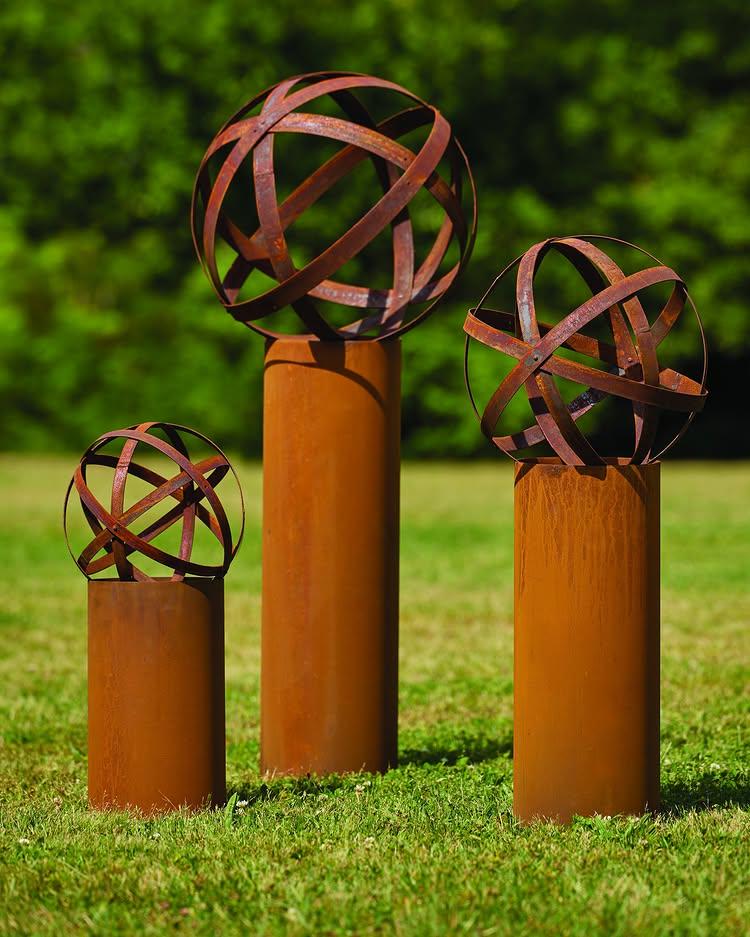 Rustic Metal Garden Spheres – Armillary Stakes, Outdoor Yard Decor