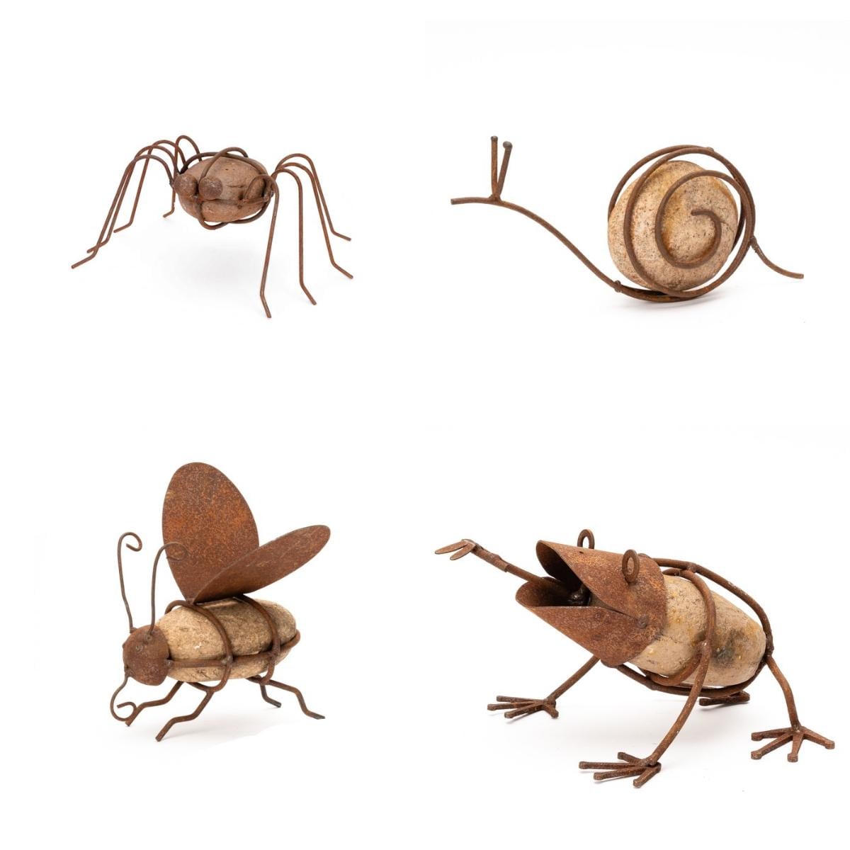Rustic Metal Garden Animal Sculptures – Bee, Frog, Snail, Spider Yard Art