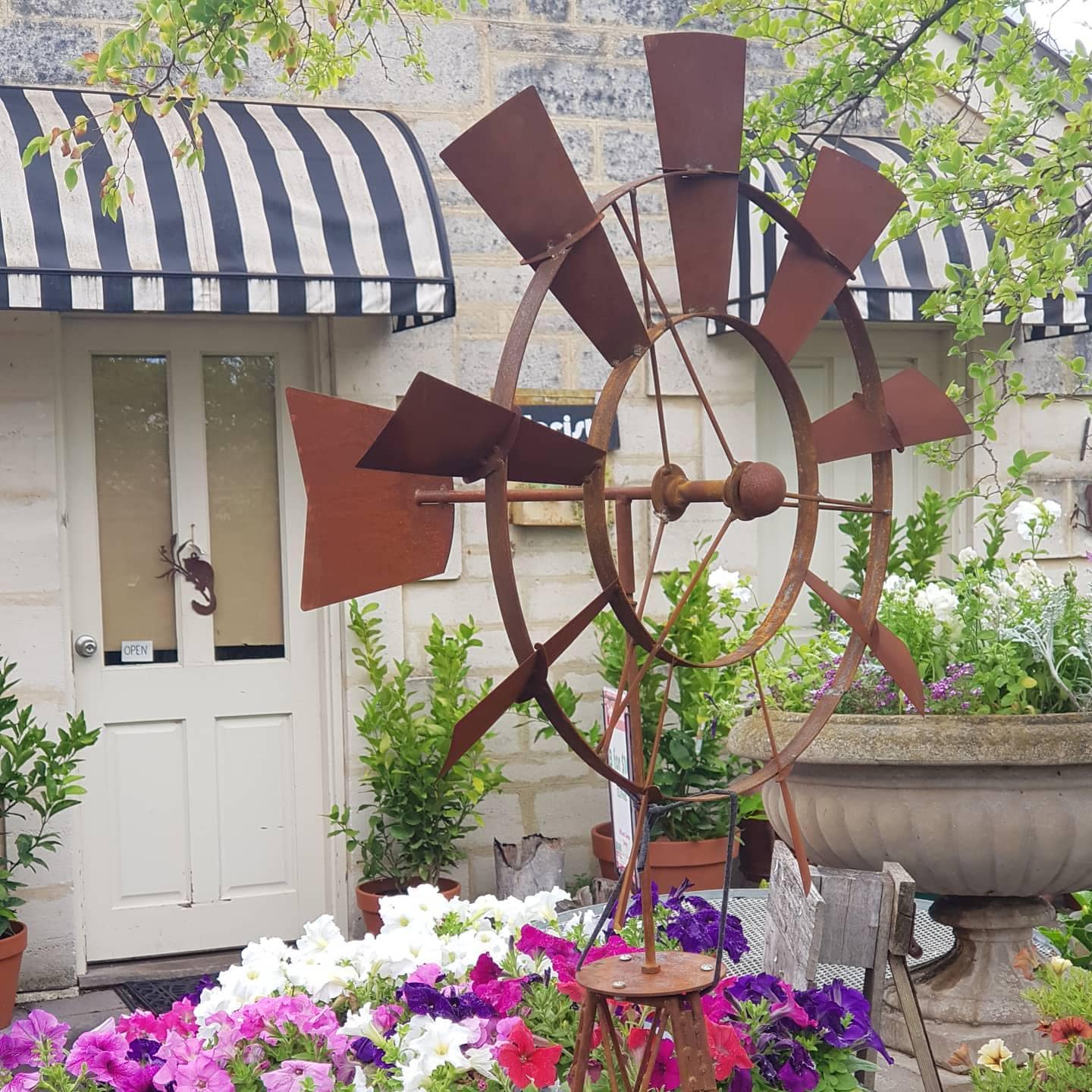 Farmhouse Metal Windmill Garden Stake – 73" Tall Rusted Wind Spinner Lawn Sculpture