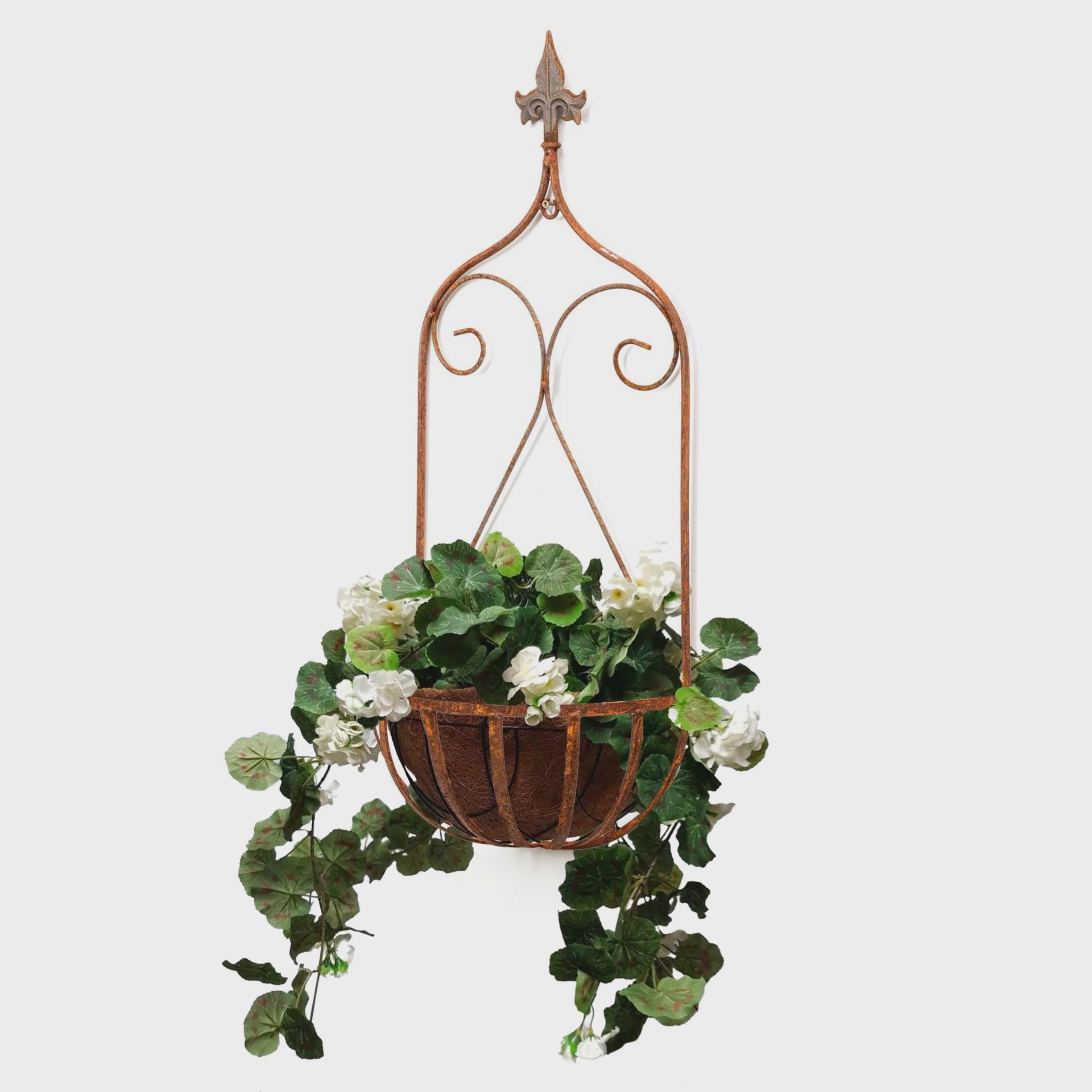 Rusty Metal Wall Hanging Planter Basket – Vintage Garden Wall Decor with Flower Pot Holder