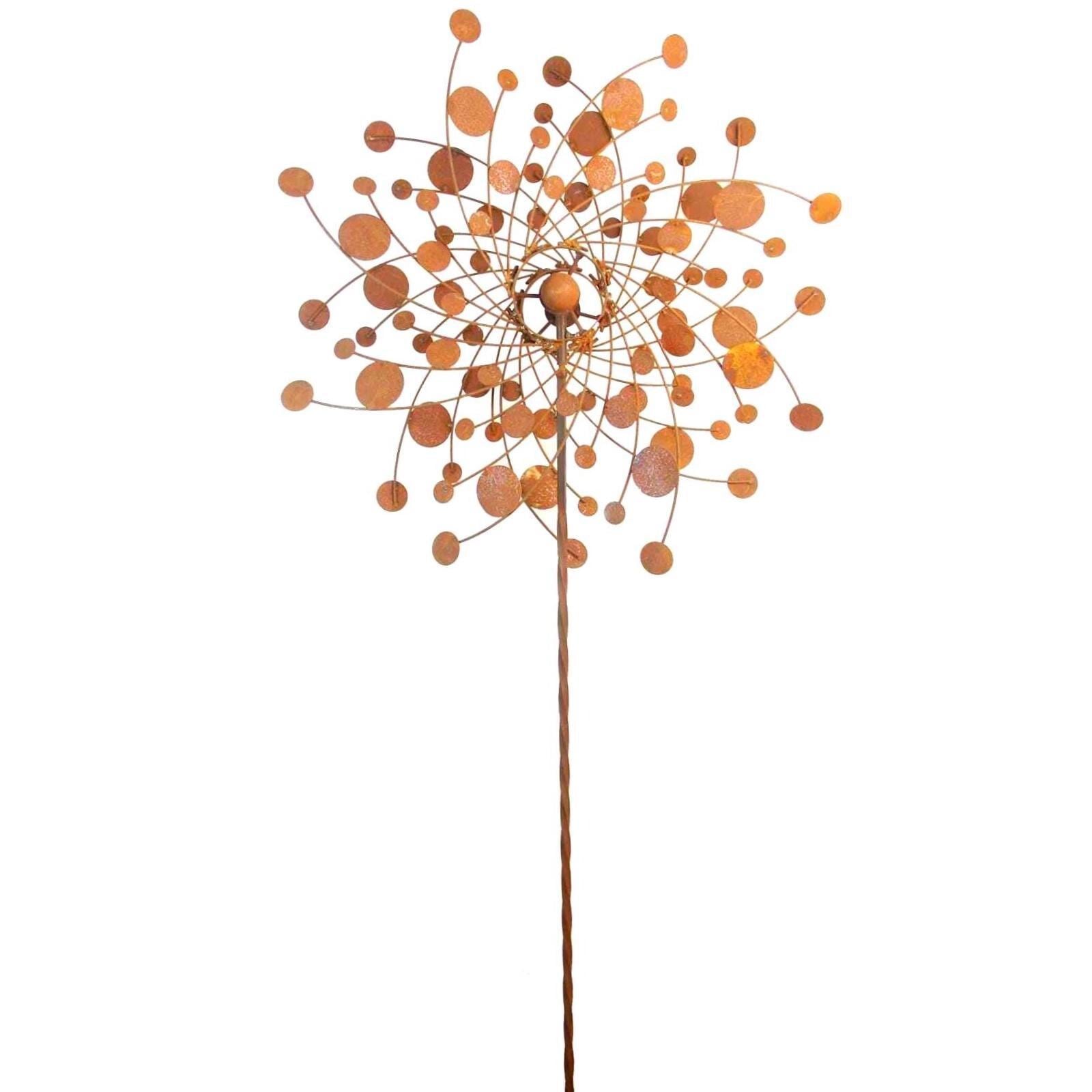 Rust Metal Wind Spinner Garden Stake – Kinetic Yard Art Sculpture, Vintage Farmhouse Decor