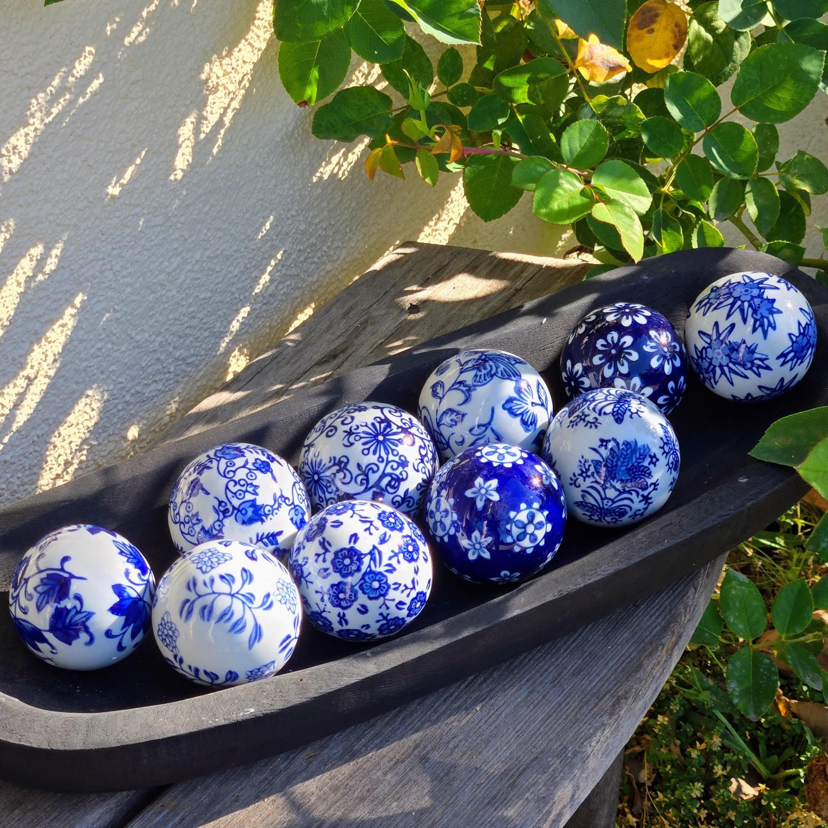 Set of 10 Ceramic Decorative Balls – Glazed Garden Bowl, Bird Bath, Patio Decor