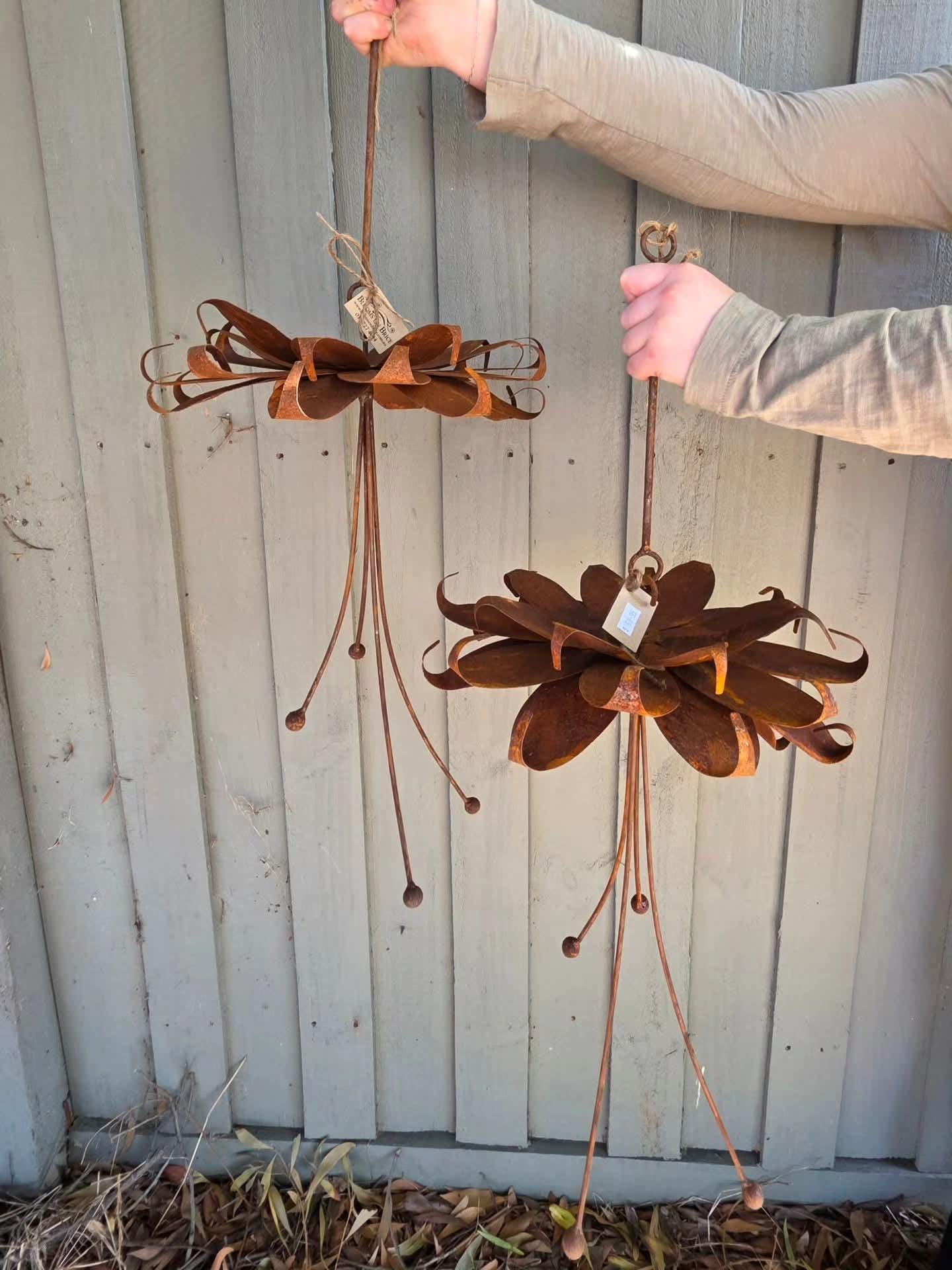 Metal Flower Hanging Fuchsia Rust–  Rustic Yard Art Sculpture, Outdoor Decor