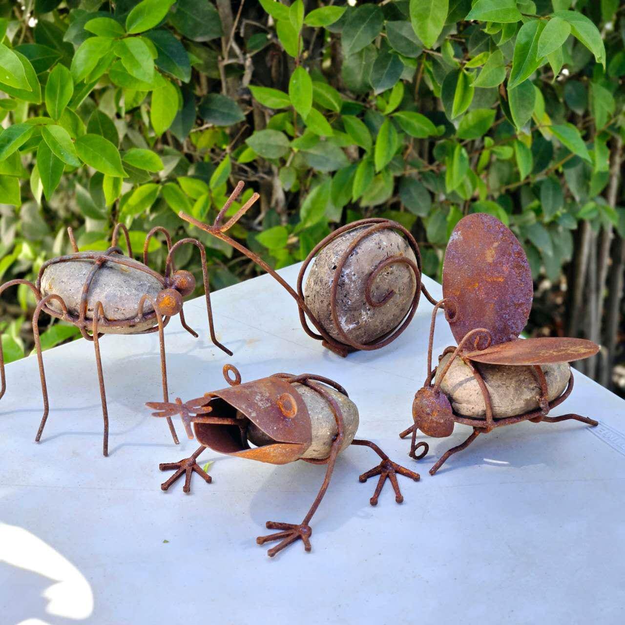 Rustic Metal Garden Animal Sculptures – Bee, Frog, Snail, Spider Yard Art