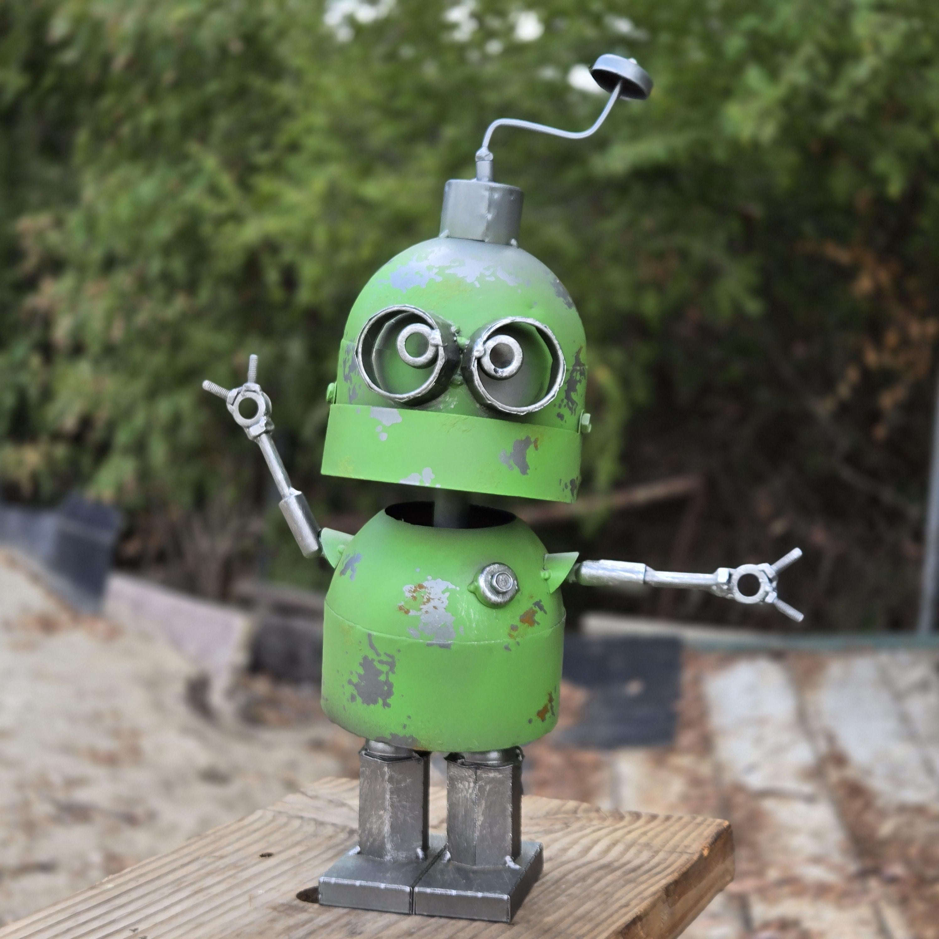 Vintage Metal Garden Robot | Retro Coffee Machine Sculpture | Minion Inspired Yard Art
