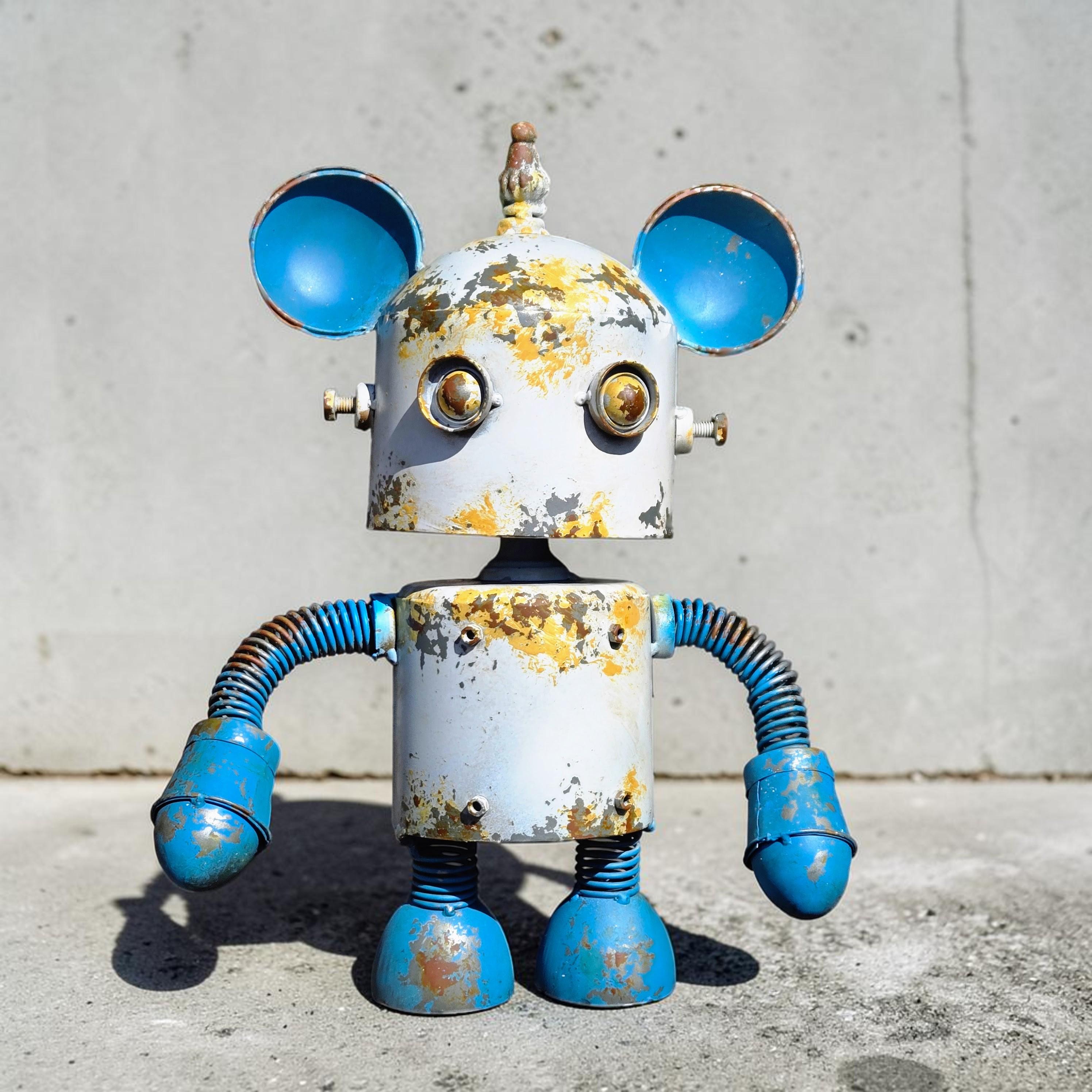Rustic Metal Robot Garden Sculpture – Vintage Blue Yard Art Statue for Outdoor Patio Decor