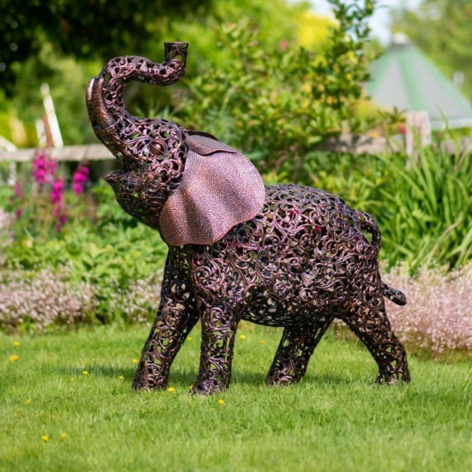 Large Metal Elephant Sculpture – Rustic Openwork Garden Yard Art, Vintage Farmhouse Lawn Décor