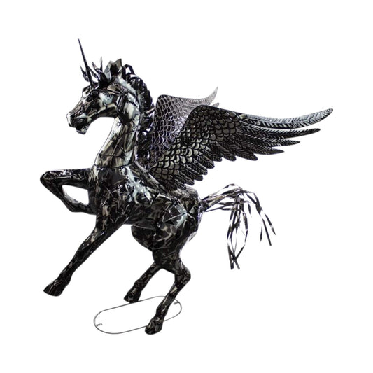 Large Metal Pegasus Sculpture – Winged Horse Garden Statue, Rustic Outdoor Art