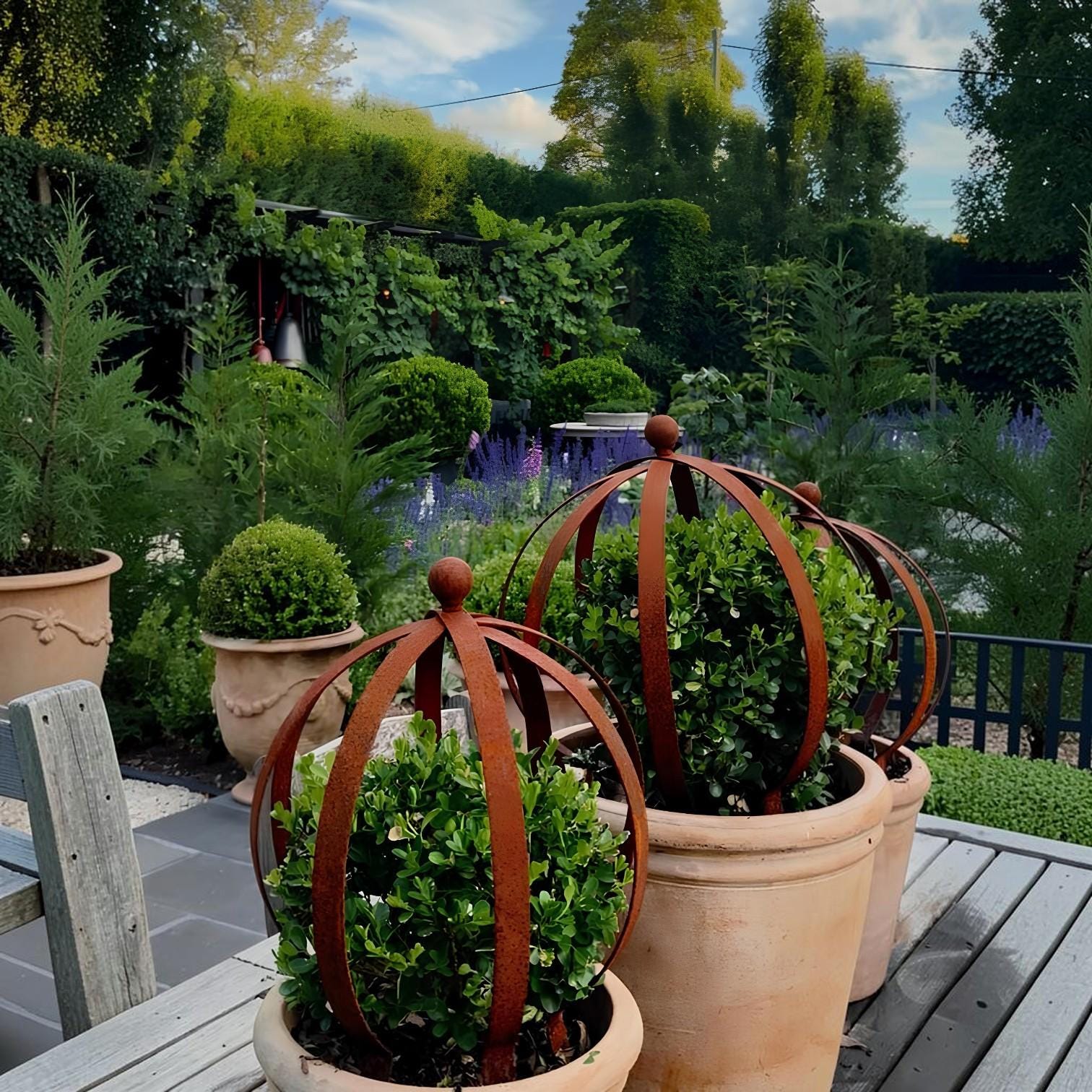 Rust Metal Topiary Ball Frames – Garden Sphere Planter Decor Set