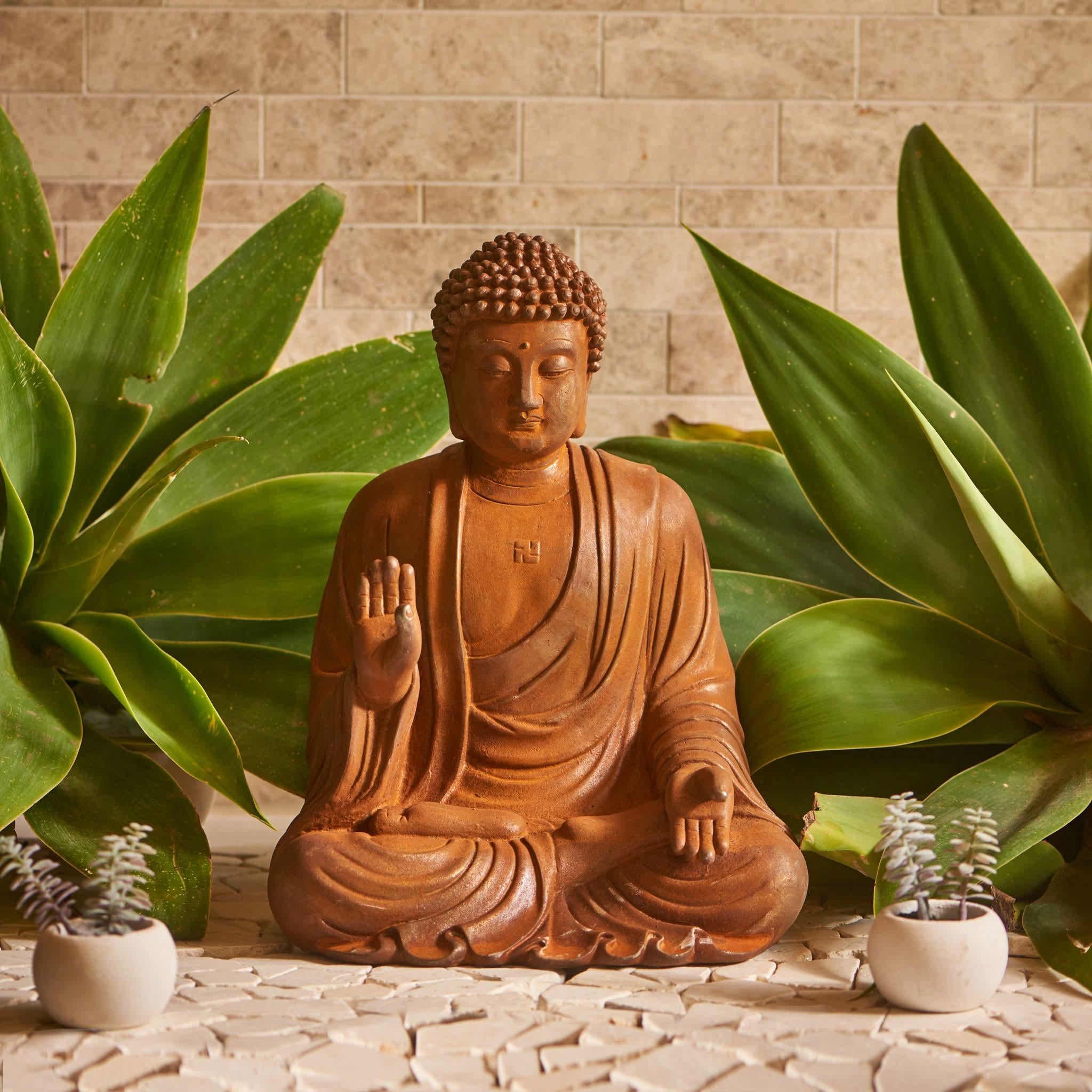 Rustic Metal Buddha Statue – Zen Garden Meditation Sculpture Outdoor Spiritual Yard Decor