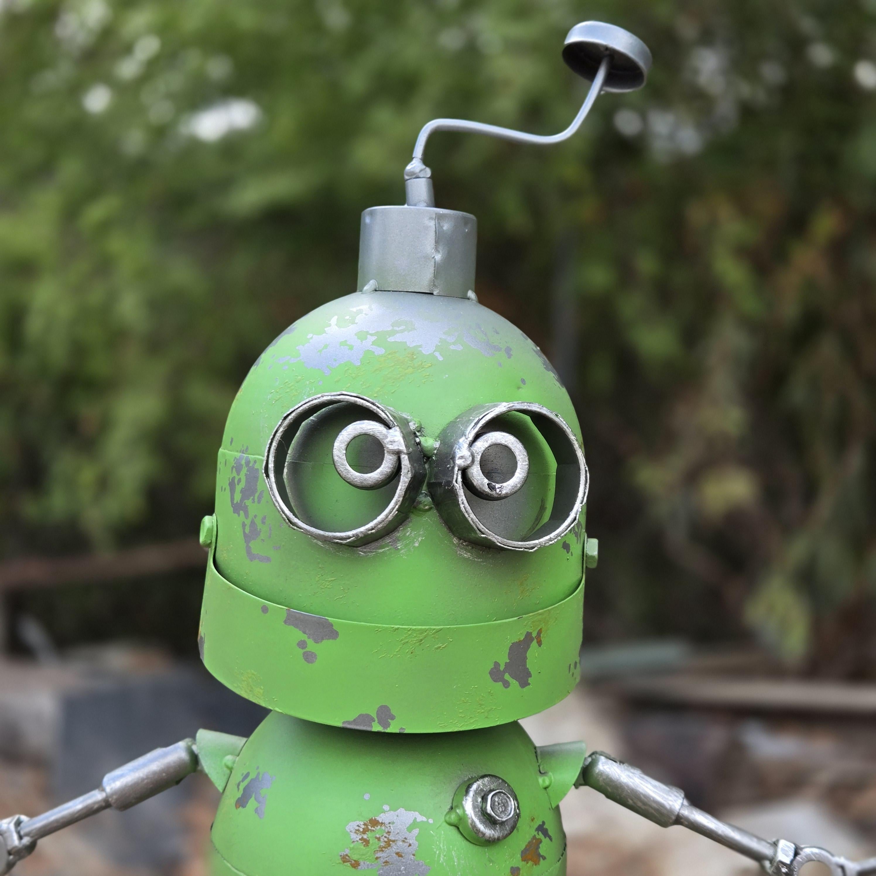 Vintage Metal Garden Robot | Retro Coffee Machine Sculpture | Minion Inspired Yard Art