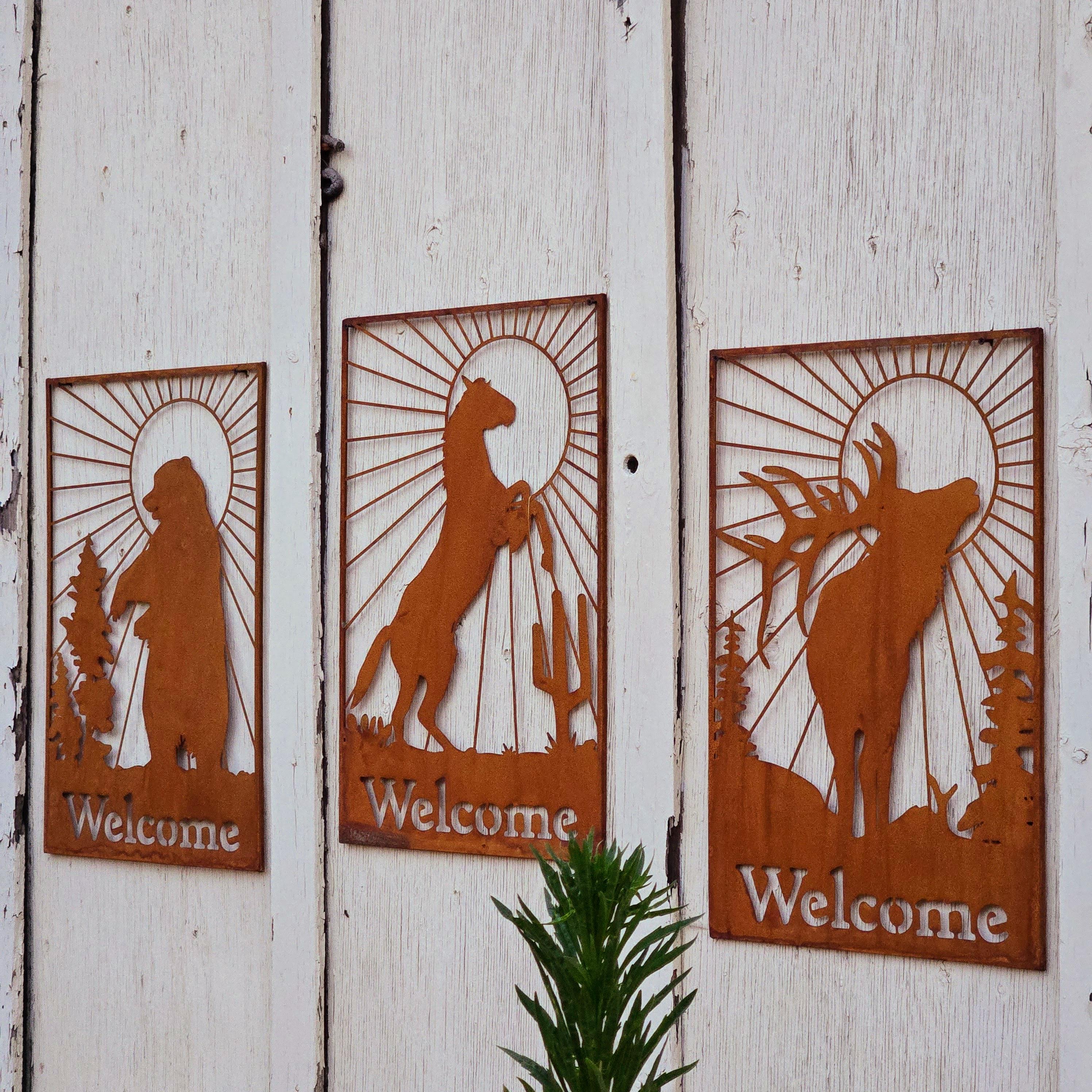 Metal Wildlife Wall Decor – Elk, Bear, Horse, Rooster Farmhouse Art