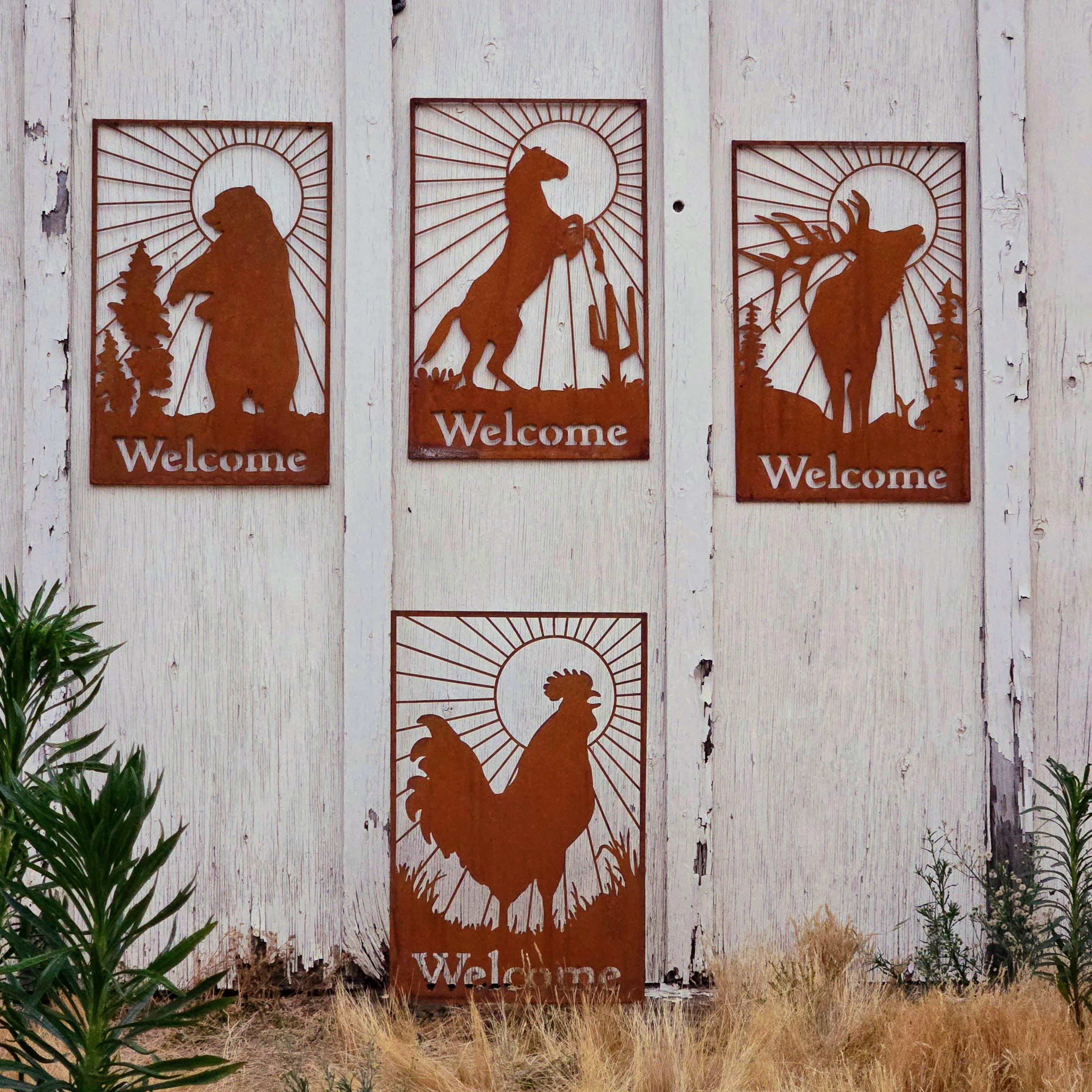Metal Wildlife Wall Decor – Elk, Bear, Horse, Rooster Farmhouse Art