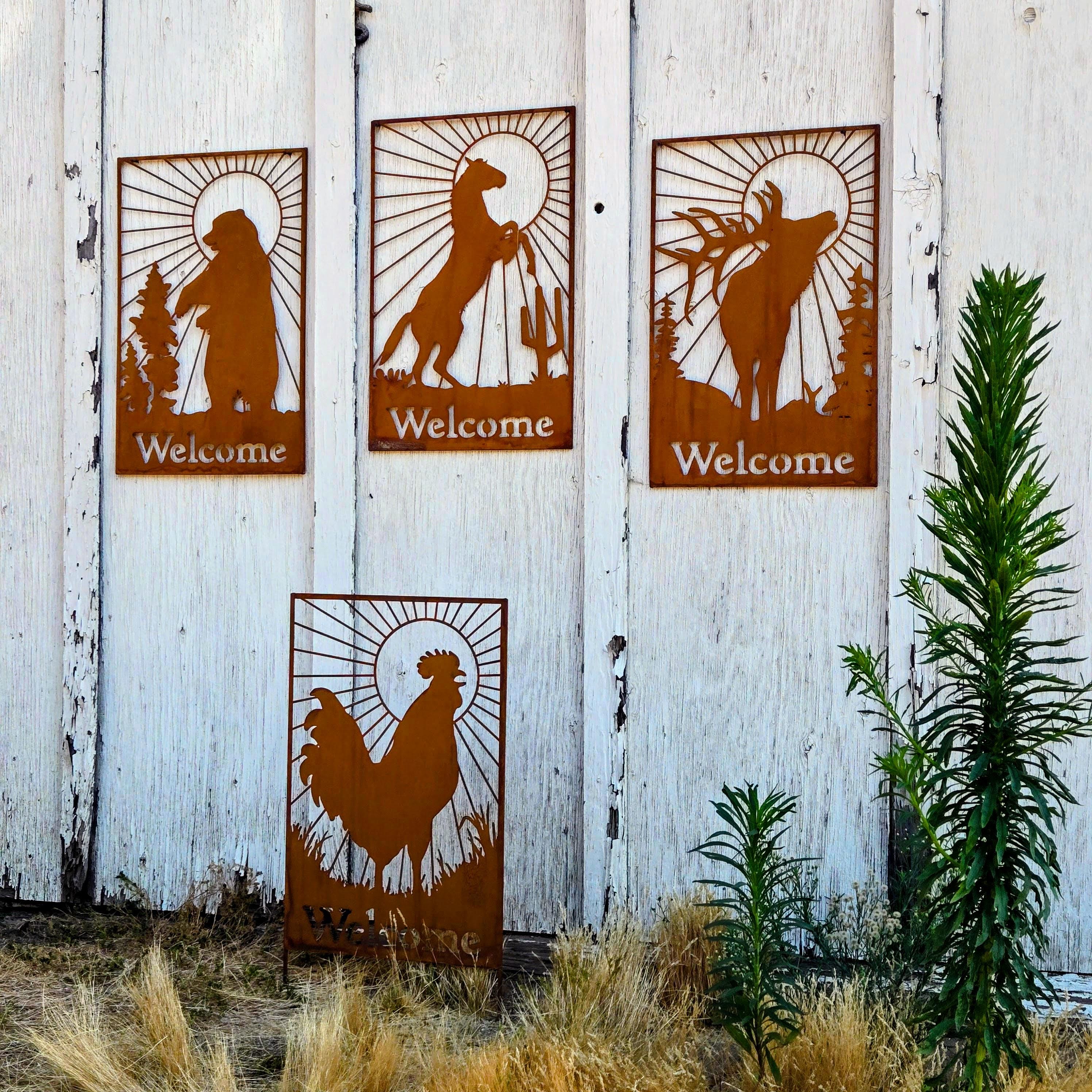Metal Wildlife Wall Decor – Elk, Bear, Horse, Rooster Farmhouse Art