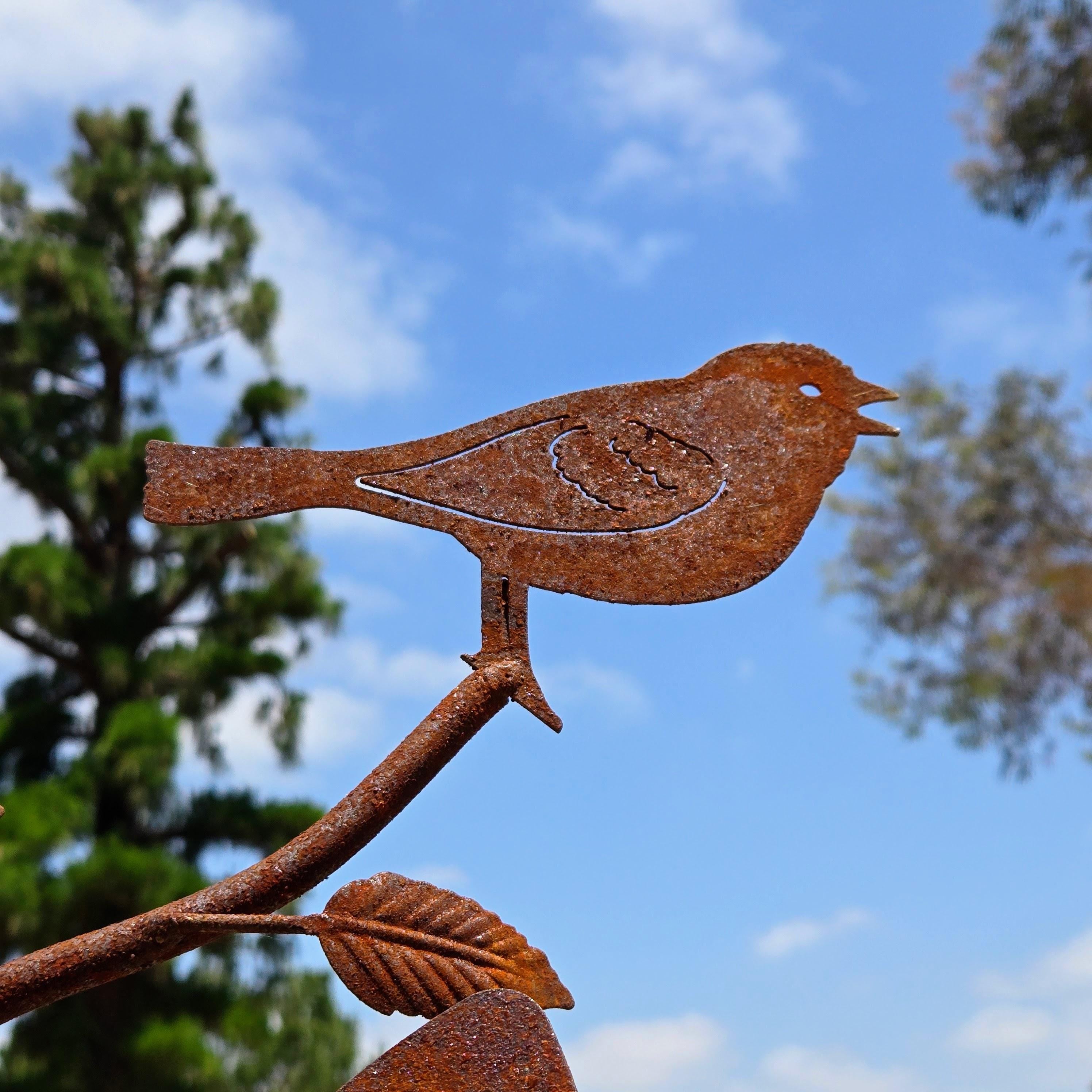 Rustic Metal Bird & Flower Wind Spinner: Weatherproof Garden Stake