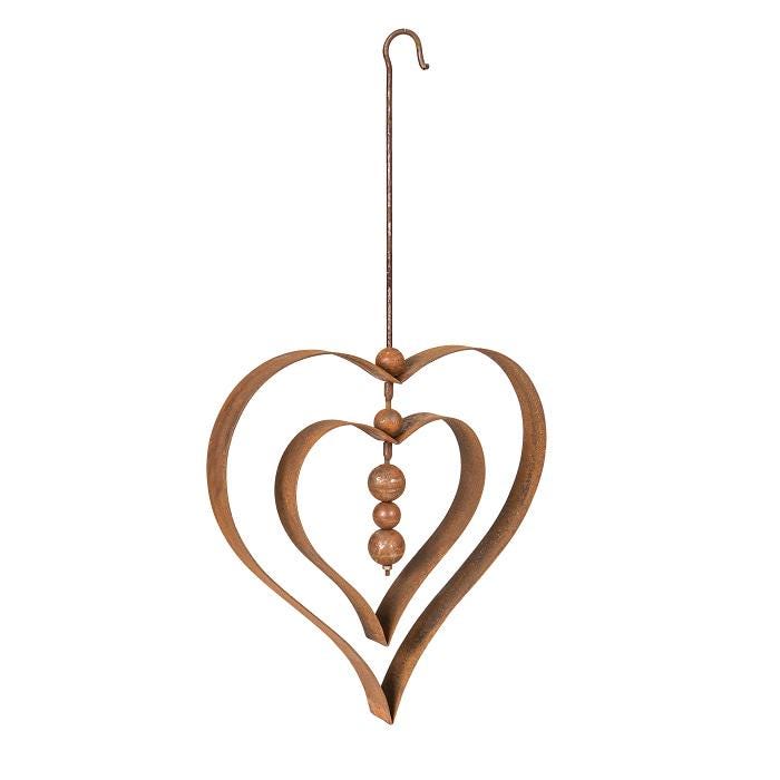 Rusty Metal Double Heart Orb Garden Sculpture, Rustic Outdoor Decor