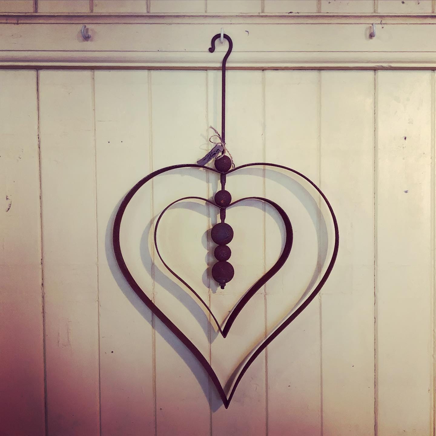 Rusty Metal Double Heart Orb Garden Sculpture, Rustic Outdoor Decor