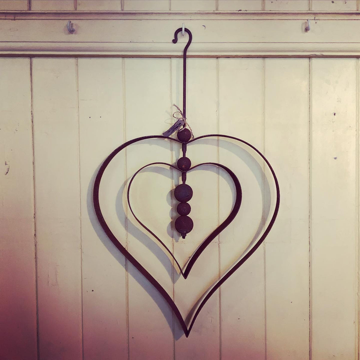 Rusty Metal Double Heart Orb Garden Sculpture, Rustic Outdoor Decor