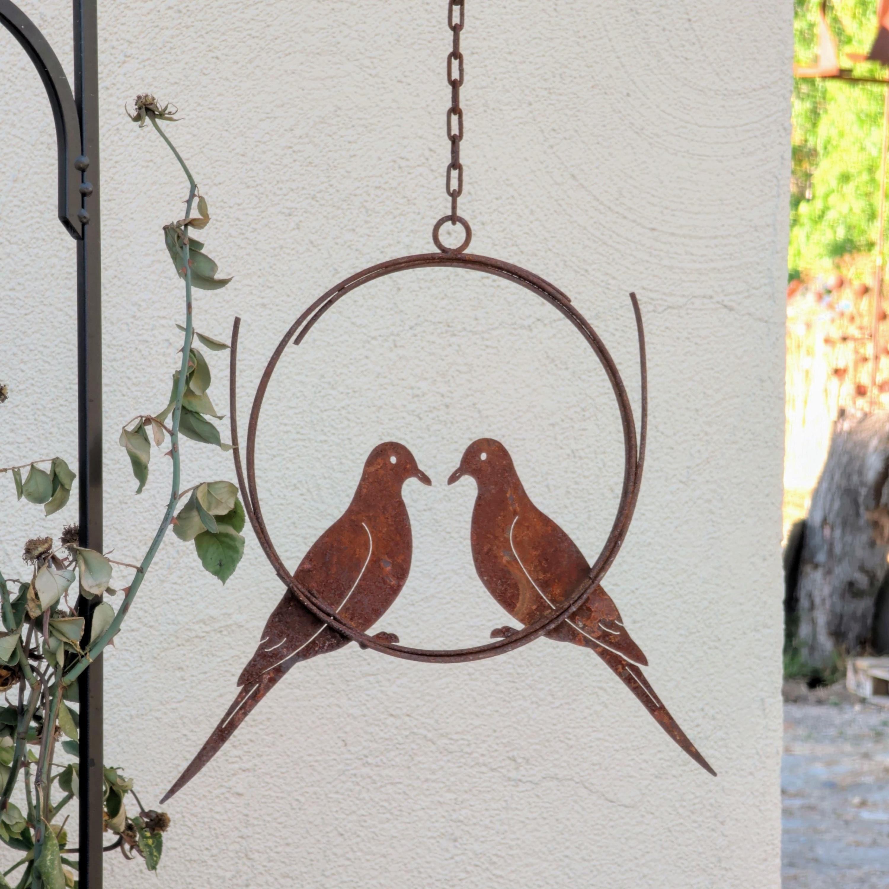 Rusted Metal Bird Wreath – Romantic Garden Decor, Rustic Wall Art (17" x 14")