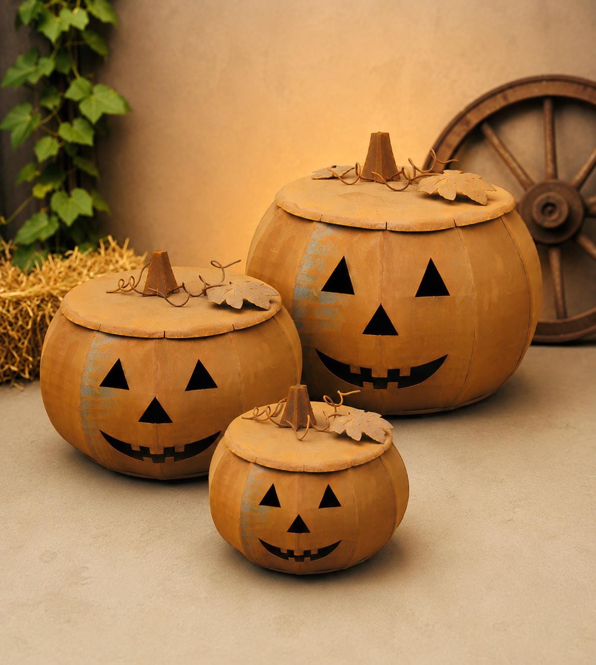 2 Colors Metal Jack-O'-Lantern Pumpkin Decor | Rustic Halloween Garden Decoration | Farmhouse Fall Porch Display