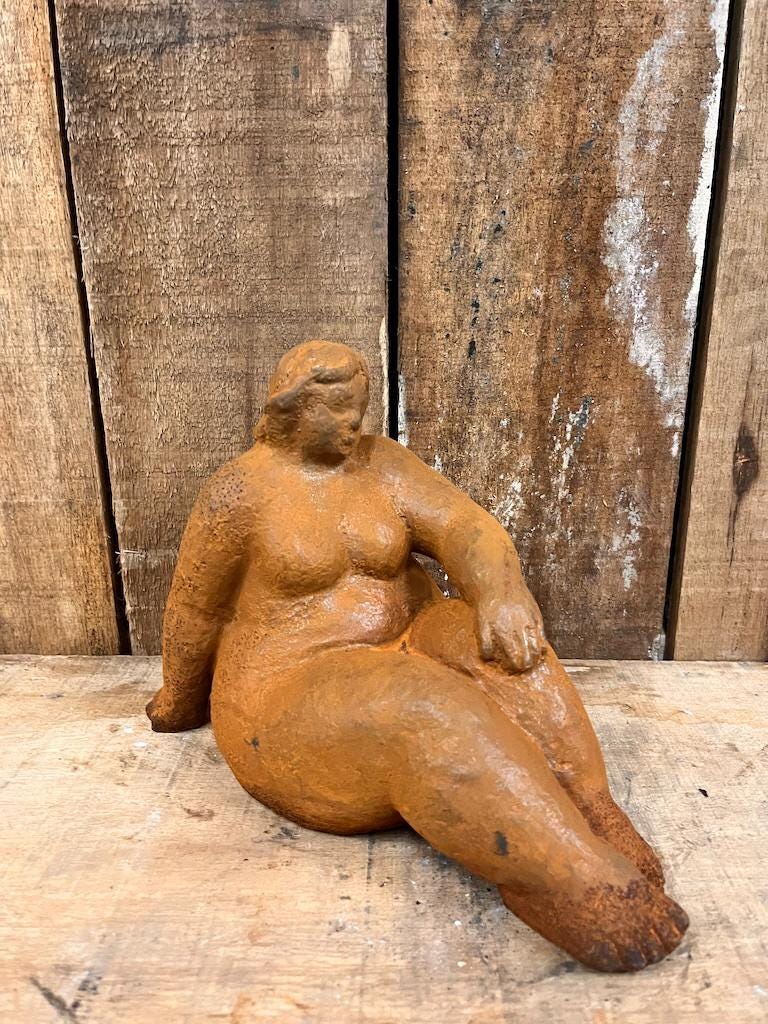 Set of 3 Cast Iron Curvy Lady Statues, Rustic Garden Sculptures, Body Positive Art, Farmhouse Outdoor Decor, Full Figure Figurines