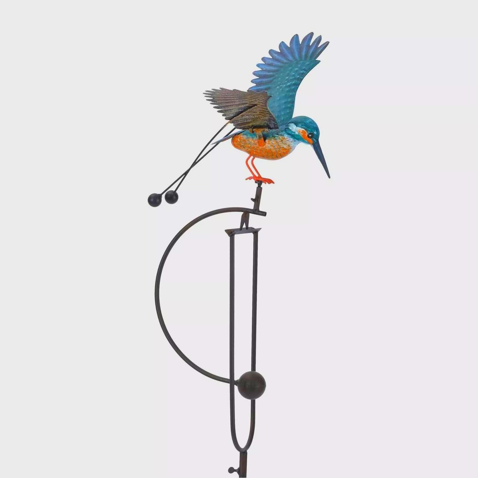 Metal Hummingbird Rocker Garden Ornament - Blue Pink Animal Balancing Stake Decoration