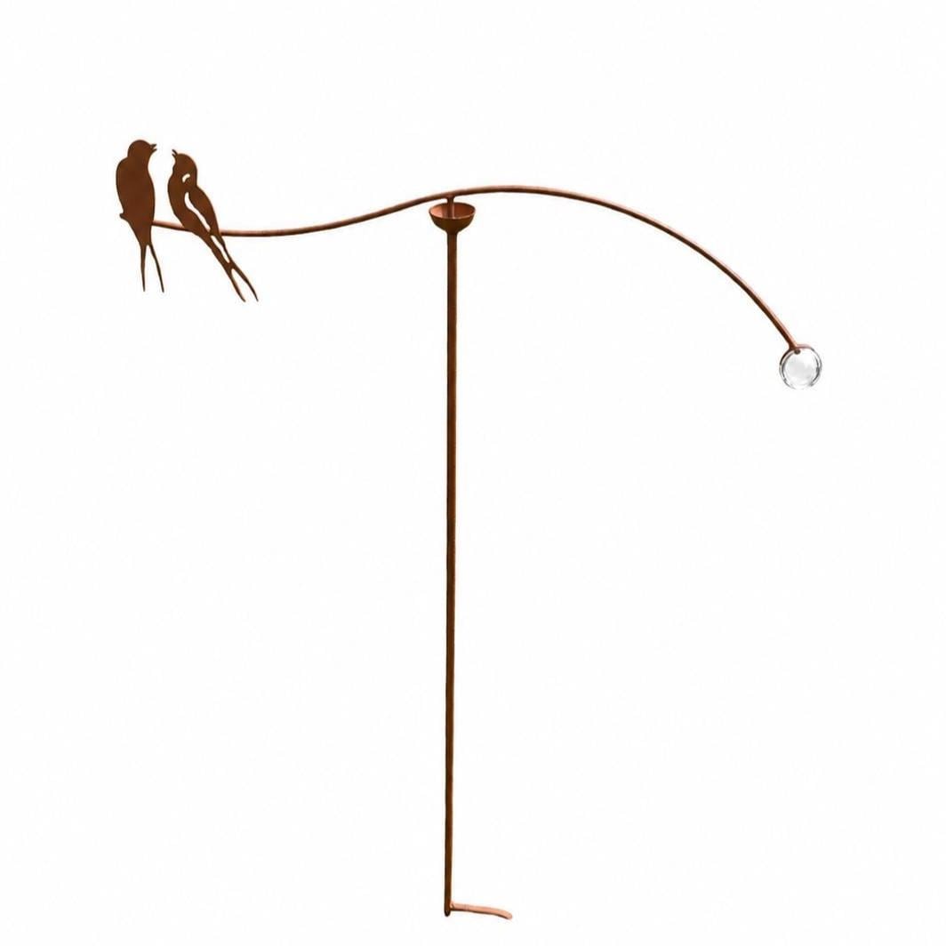 Metal Swallow Garden Balancer Stake with Glass Ball, Bird Garden Stake, Kinetic Yard Art, Rustic Outdoor Garden Decor, Patio Lawn Ornament