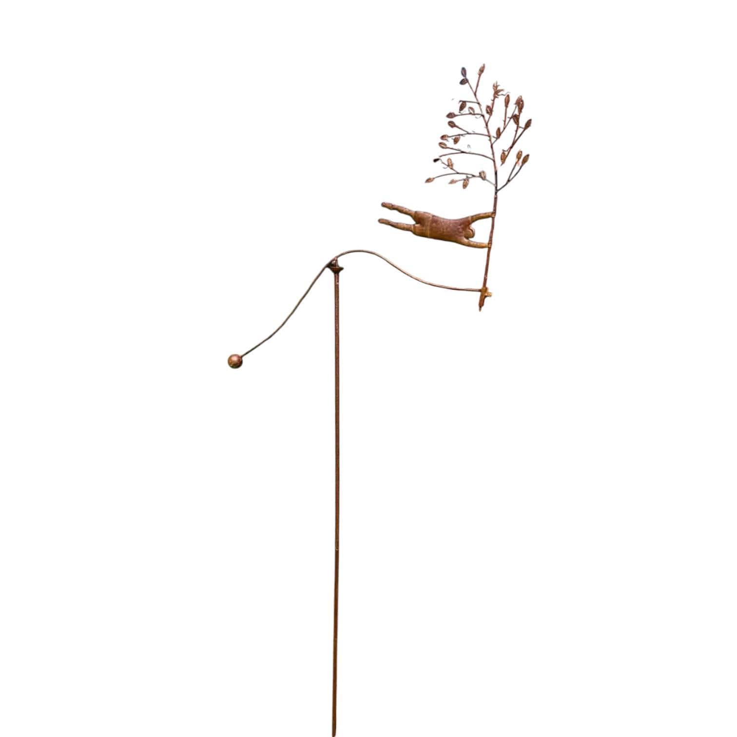 Rustic Metal Garden Balancer, Whimsical Flying Figure with Tree, Handmade Kinetic Garden Stake, Rustic Yard Art, Outdoor Garden Sculpture