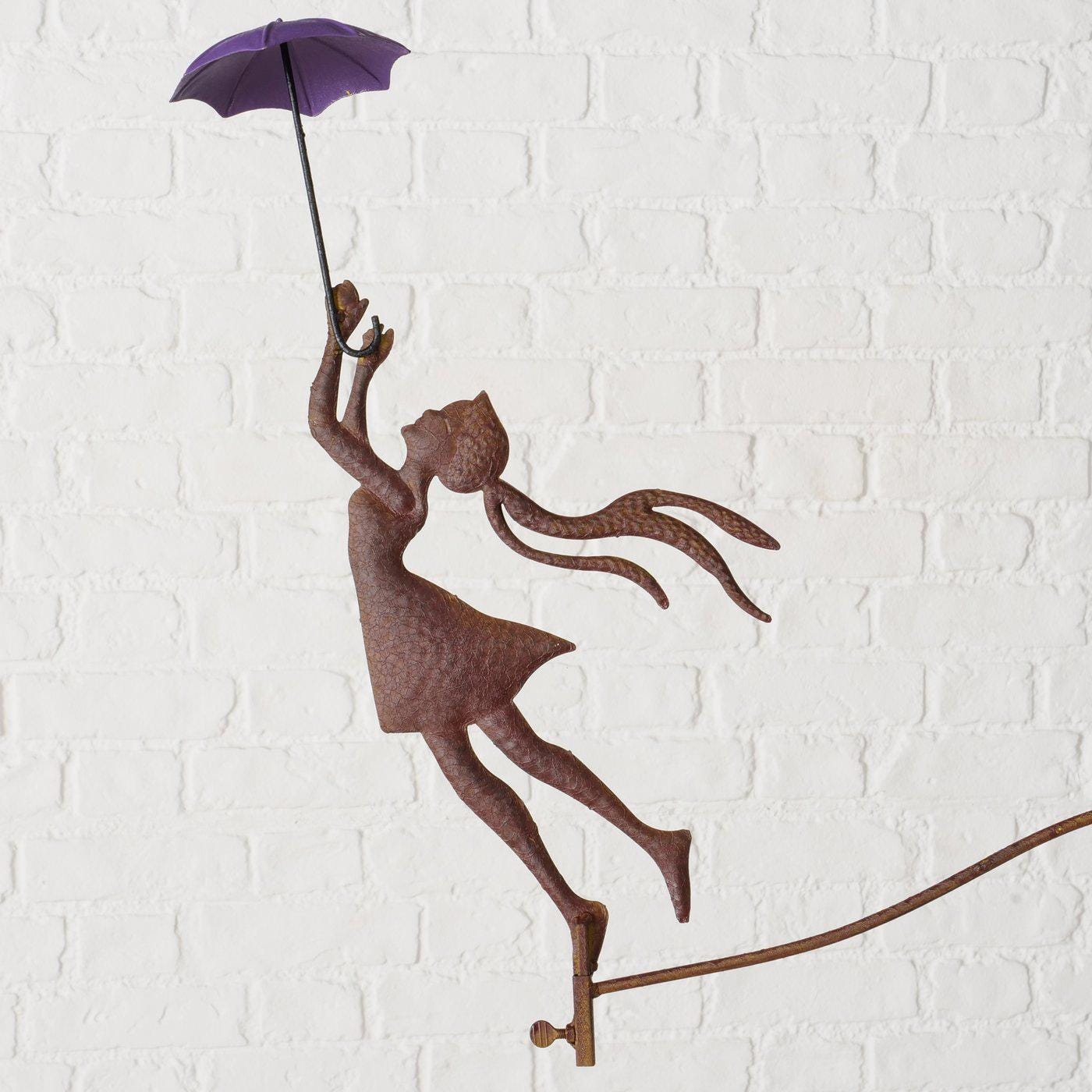 Rustic Metal Girl Balance Garden Stake – Vintage Wind Balancer Yard Art Umbralla