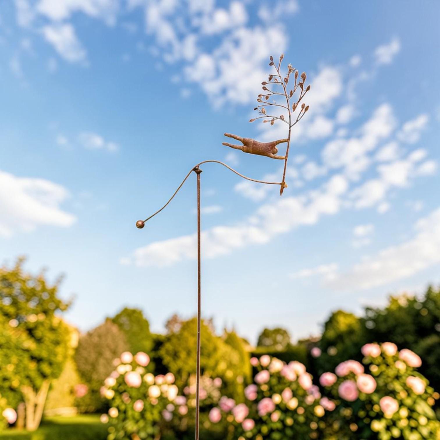 Rustic Metal Garden Balancer, Whimsical Flying Figure with Tree, Handmade Kinetic Garden Stake, Rustic Yard Art, Outdoor Garden Sculpture