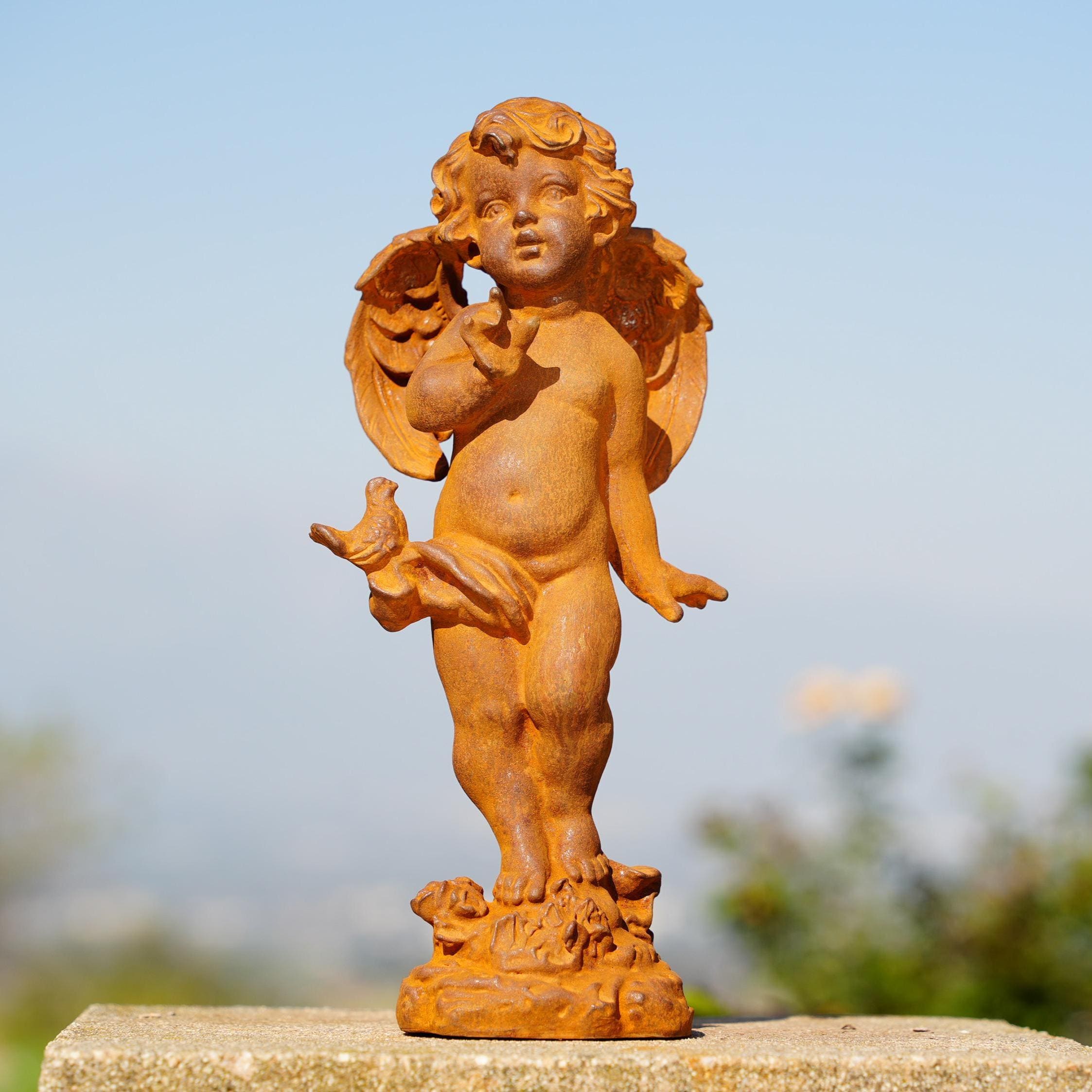 Cast Iron Cherub Angel Statues: Renaissance Garden Decor - Set of 2