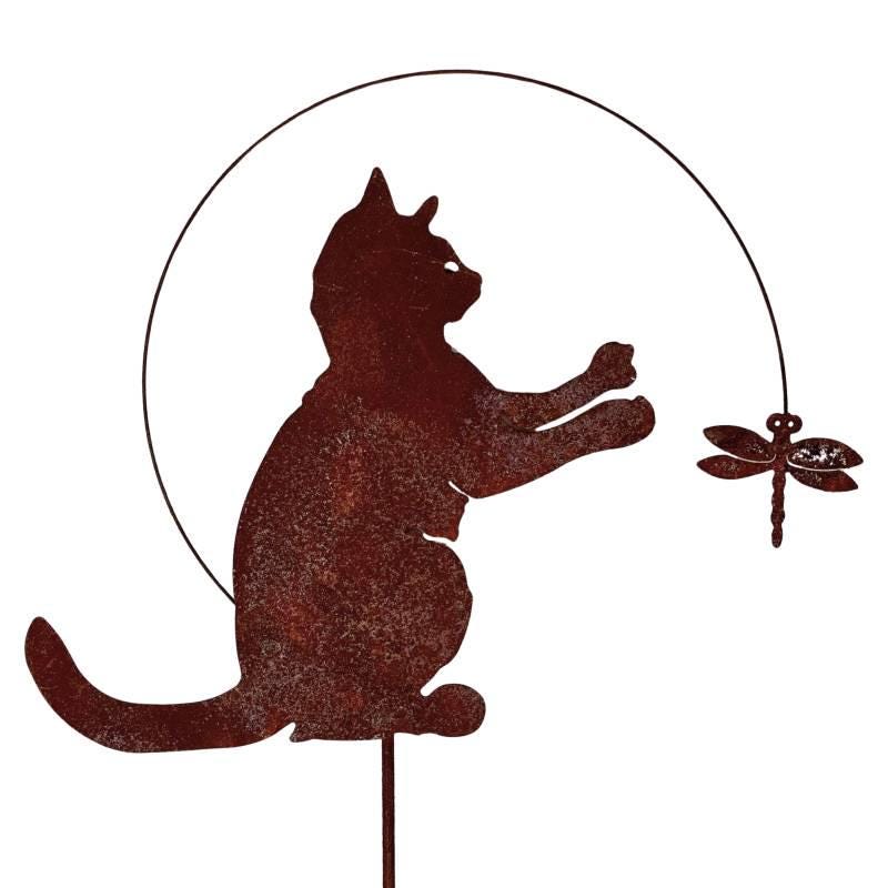 Rustic Metal Dog and Butterfly Garden Stake - Whimsical Yard Art