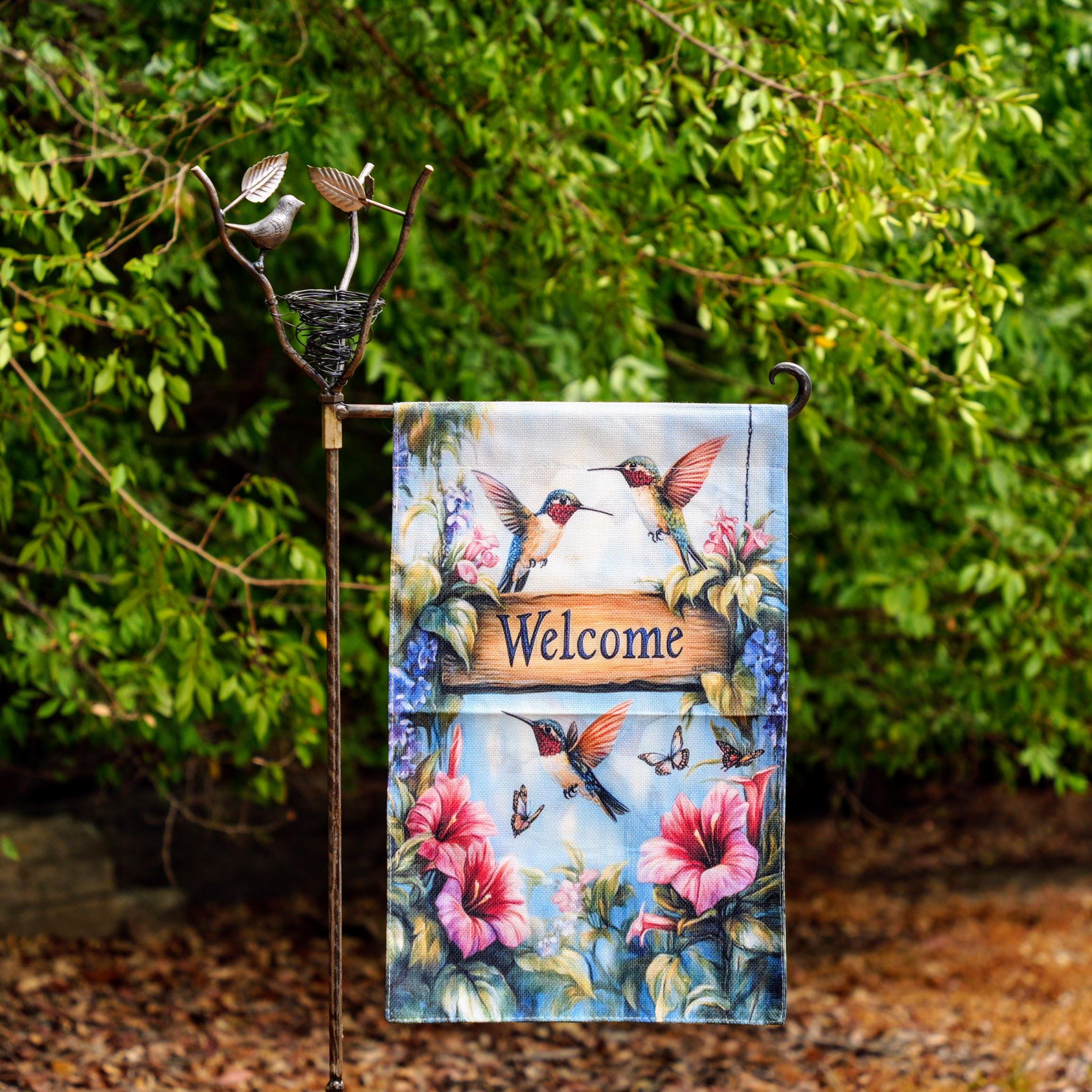 Metal Bird Nest Garden Flag Stand Outdoor Yard Flag Holder, Rustic Garden Flag Pole, Easy Assembly, Front Yard Decor