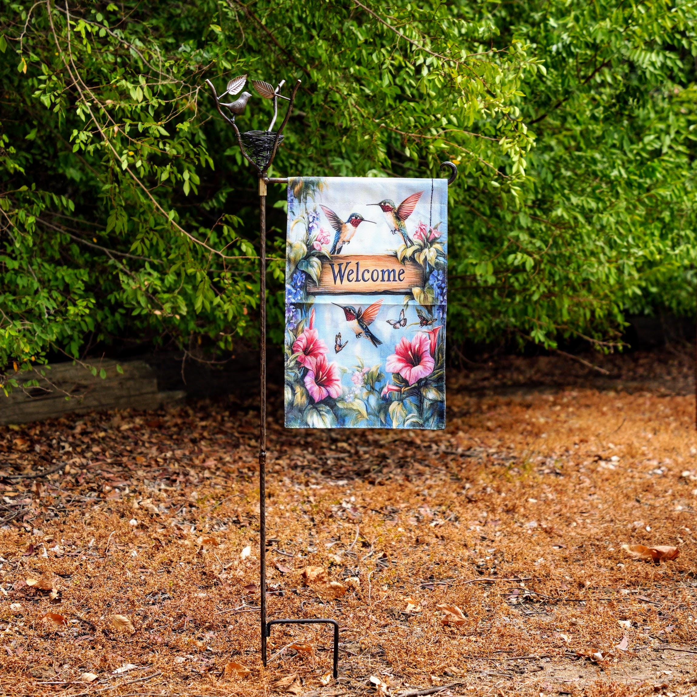 Metal Bird Nest Garden Flag Stand Outdoor Yard Flag Holder, Rustic Garden Flag Pole, Easy Assembly, Front Yard Decor