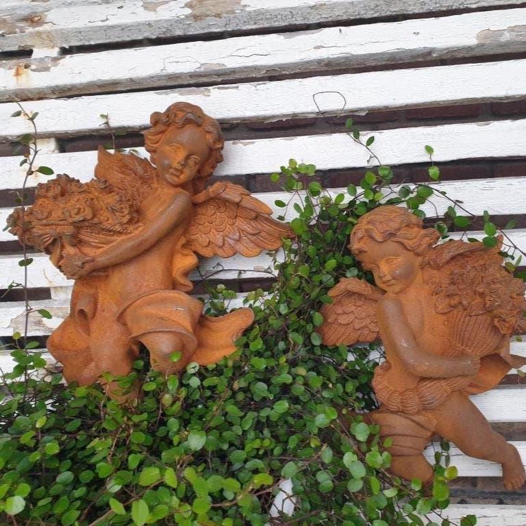 Cast Iron Angel Wall Decor, Rustic Brown Patina, Vintage Style
