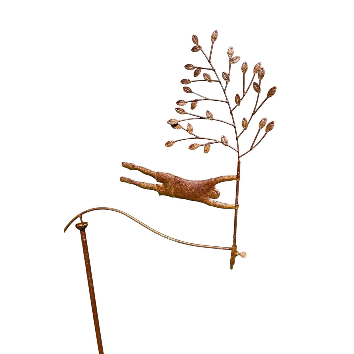 Rustic Metal Garden Balancer – Whimsical Flying Figure with Tree