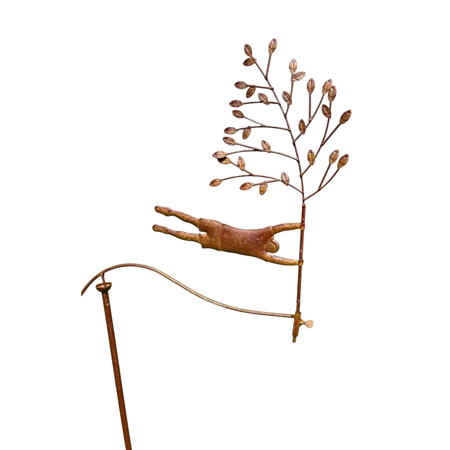 Rustic Metal Garden Balancer, Whimsical Flying Figure with Tree, Handmade Kinetic Garden Stake, Rustic Yard Art, Outdoor Garden Sculpture