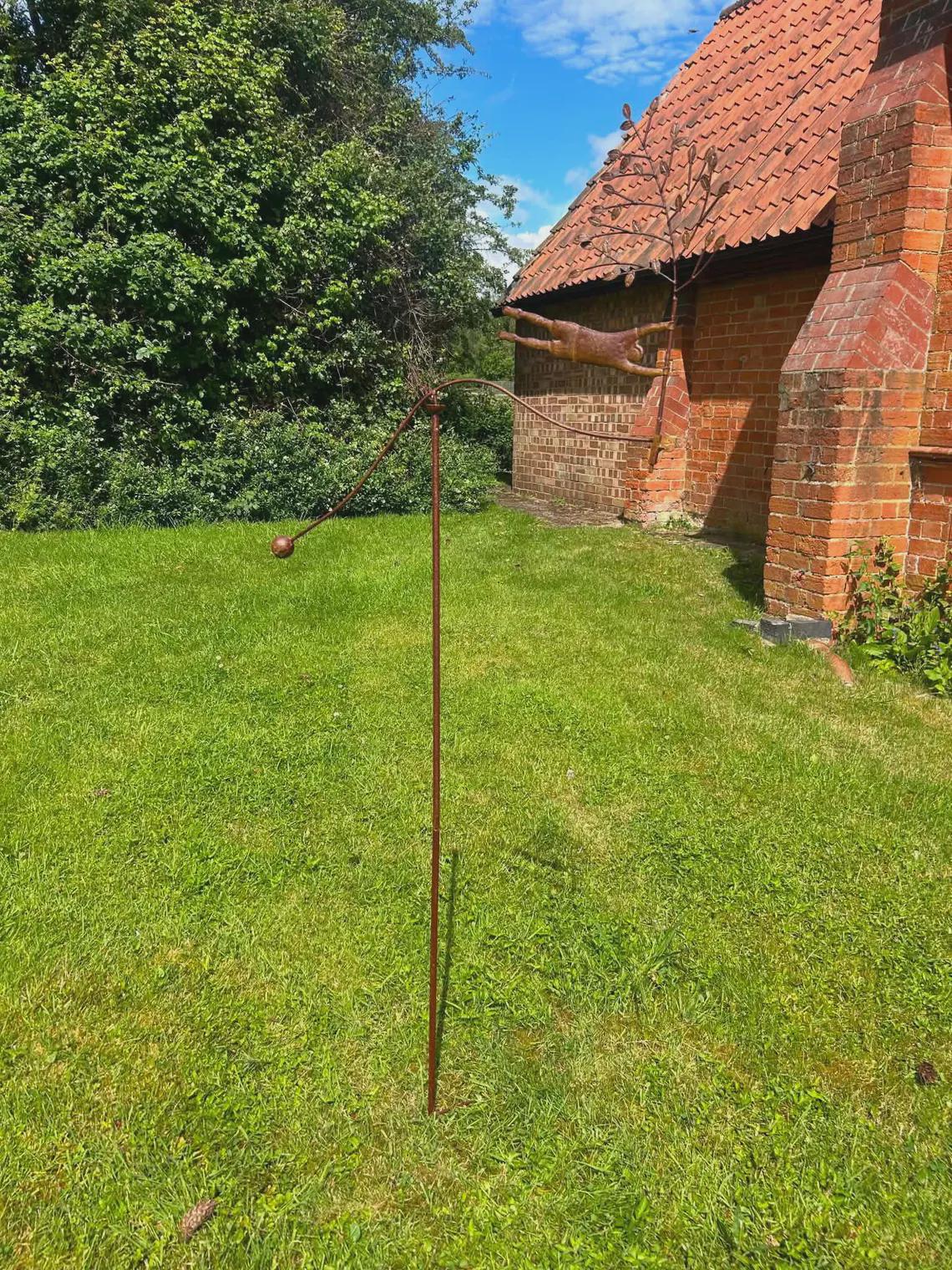 Rustic Metal Garden Balancer, Whimsical Flying Figure with Tree, Handmade Kinetic Garden Stake, Rustic Yard Art, Outdoor Garden Sculpture