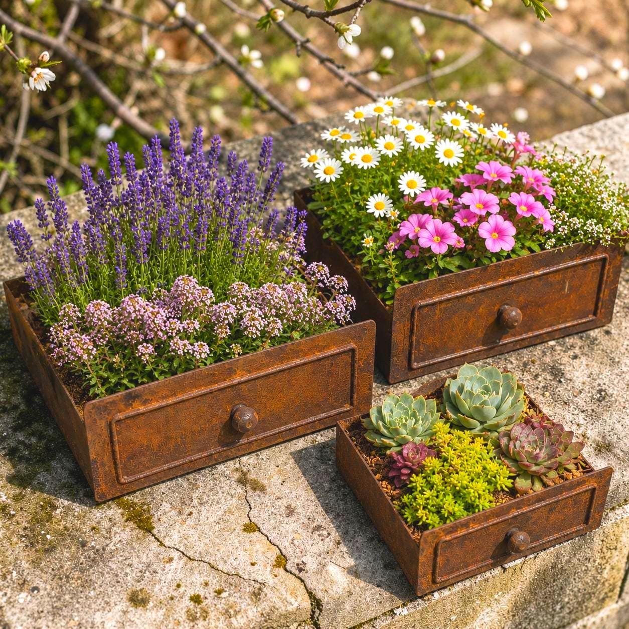 Rustic Metal Drawer Planter, Vintage Industrial Flower Pot, Farmhouse Garden Planter Box, Decorative Herb Succulent Container