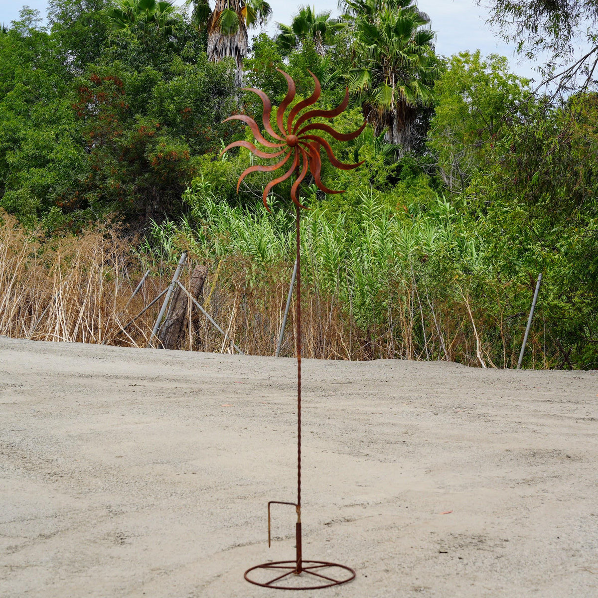 Rustic Metal Wind Spinner Garden Stake – Large Rust Windmill Yard Art