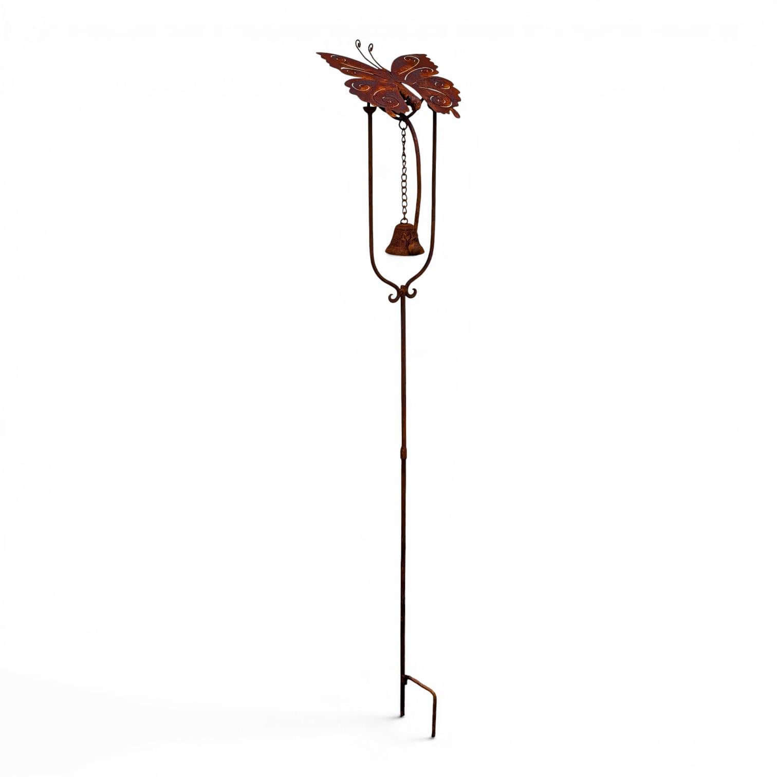 Rustic Dragonfly Garden Stake with Hanging Bell, Metal Yard Stake, Outdoor Garden Decor, Farmhouse Garden Accent, Cottage Garden Gi