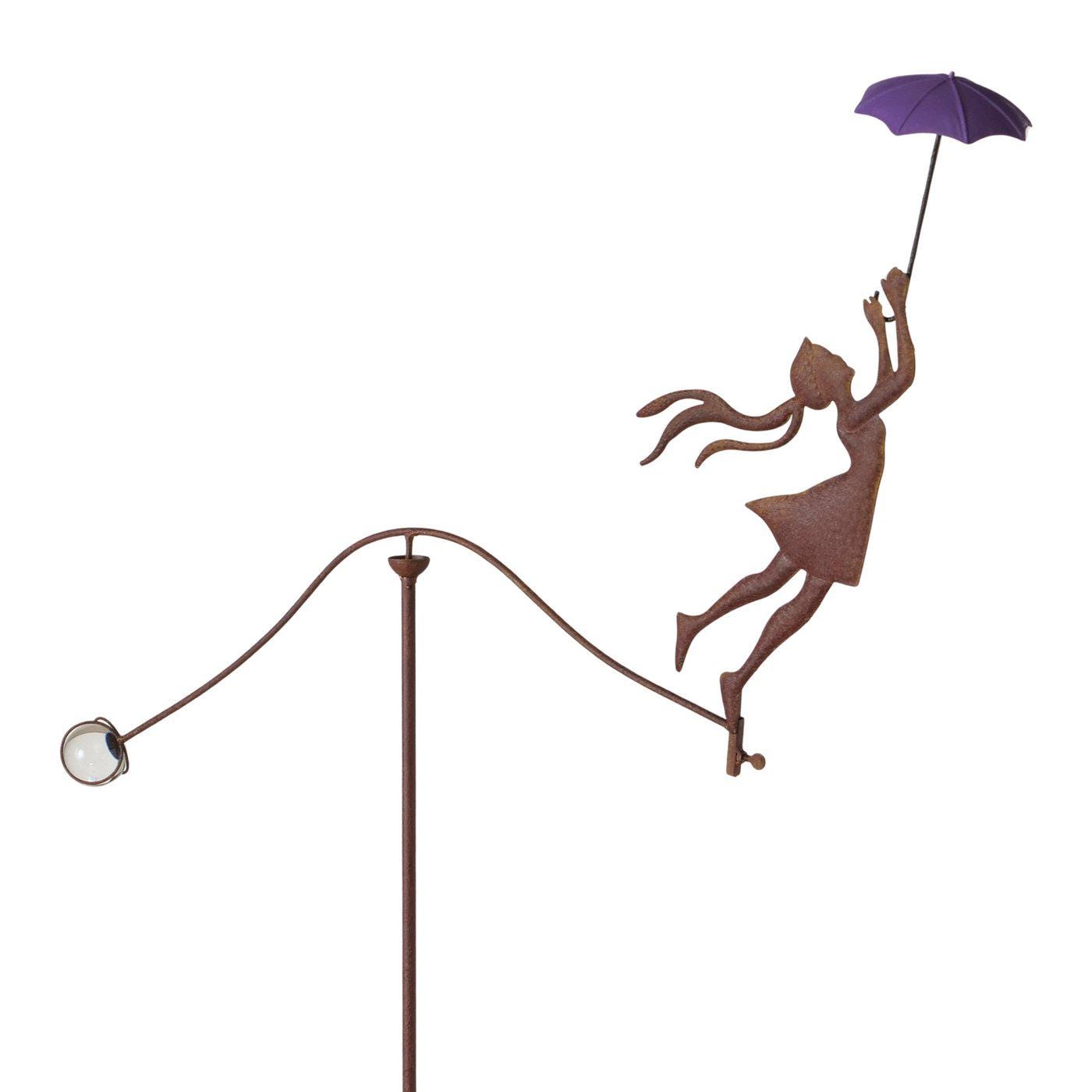 Rustic Metal Girl Balance Garden Stake – Vintage Wind Balancer Yard Art Umbralla