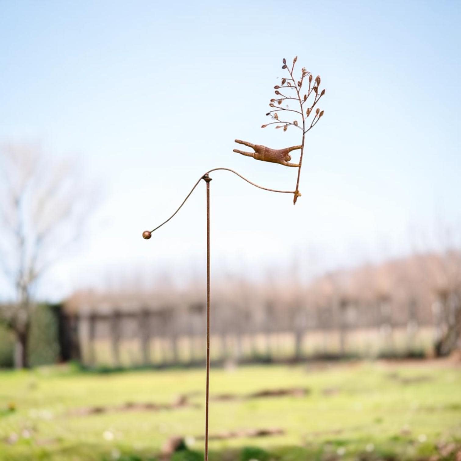 Rustic Metal Garden Balancer, Whimsical Flying Figure with Tree, Handmade Kinetic Garden Stake, Rustic Yard Art, Outdoor Garden Sculpture