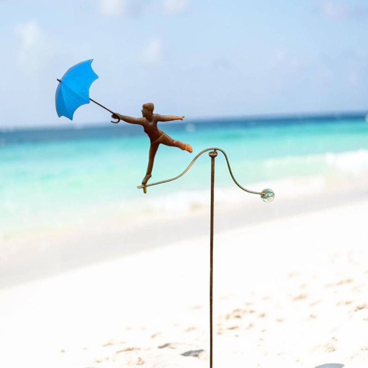 Metal Girl with Umbrella Garden Balancer – Handmade Kinetic Garden Stake